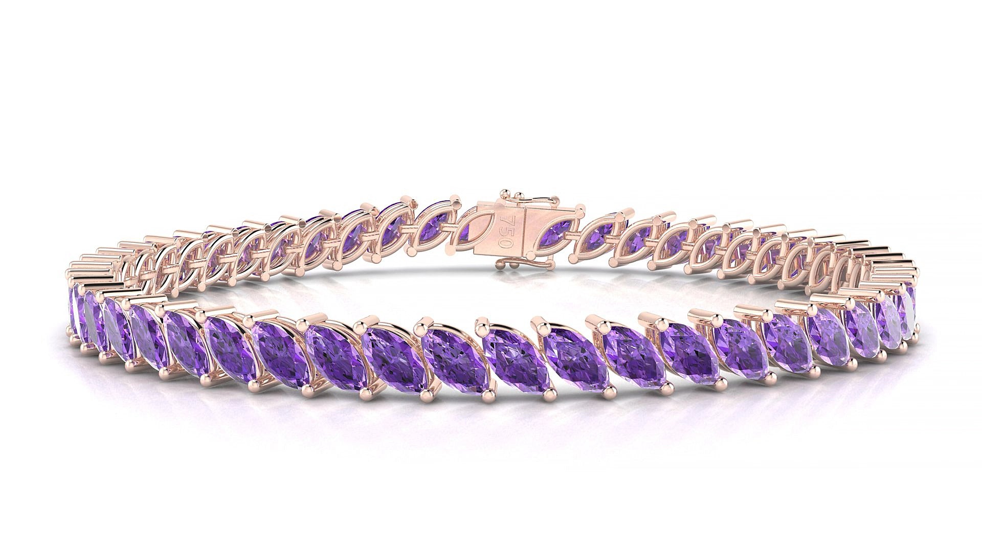 Venezia | 18k Rose Gold 6 x 3 mm Marquise Natural Amethyst 15 cm Tennis Bracelet