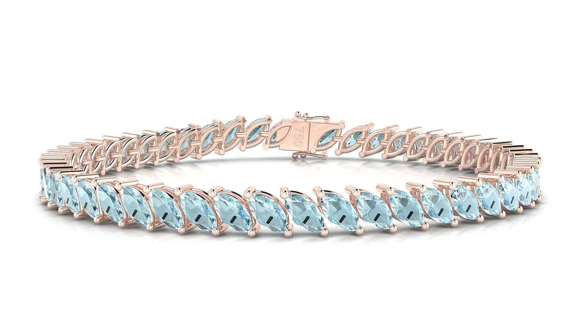 Venezia | 18k Rose Gold 6 x 3 mm Marquise Natural Aquamarine Tennis Bracelet