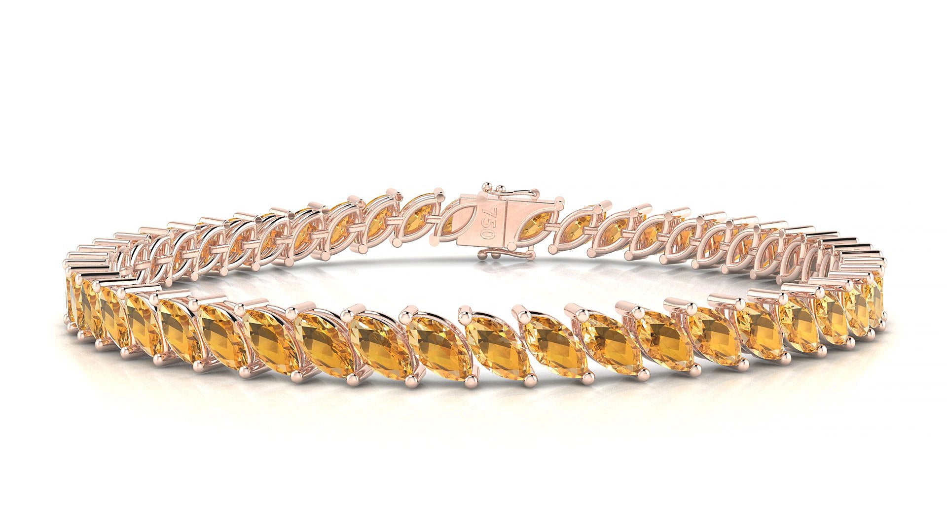 Venezia | 18k Rose Gold 6 x 3 mm Marquise Natural Citrine 17 cm Tennis Bracelet