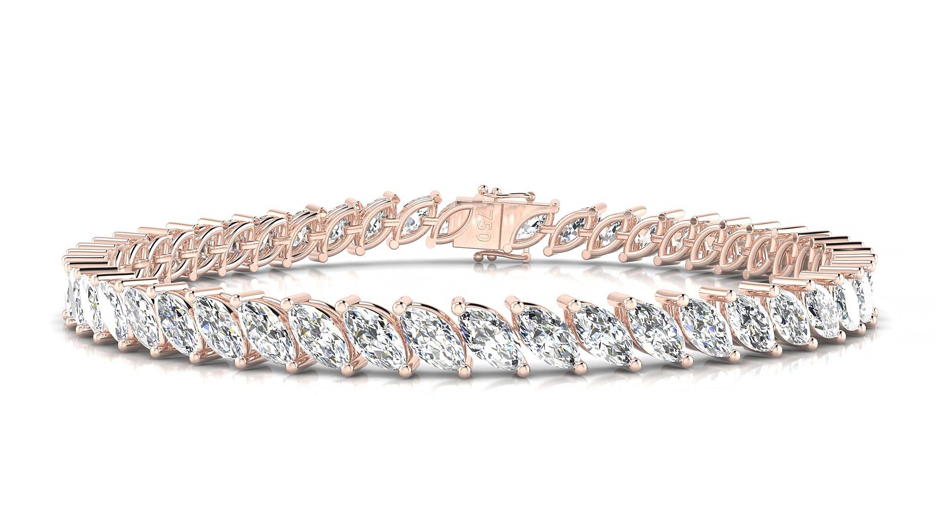 Venezia | 18k Rose Gold 6 x 3 mm Marquise Lab-Grown Diamond 19 cm Tennis Bracelet