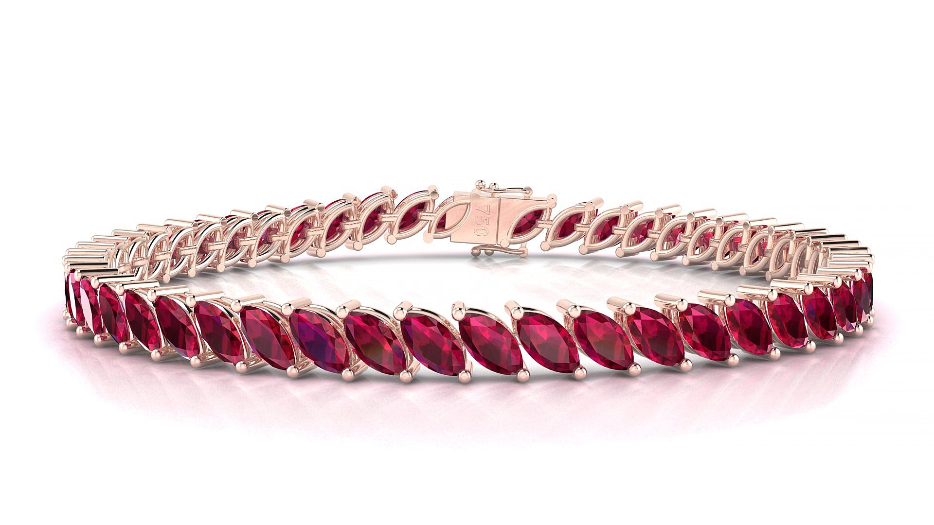 Venezia | 18k Rose Gold 6 x 3 mm Marquise Natural Ruby 15 cm Tennis Bracelet