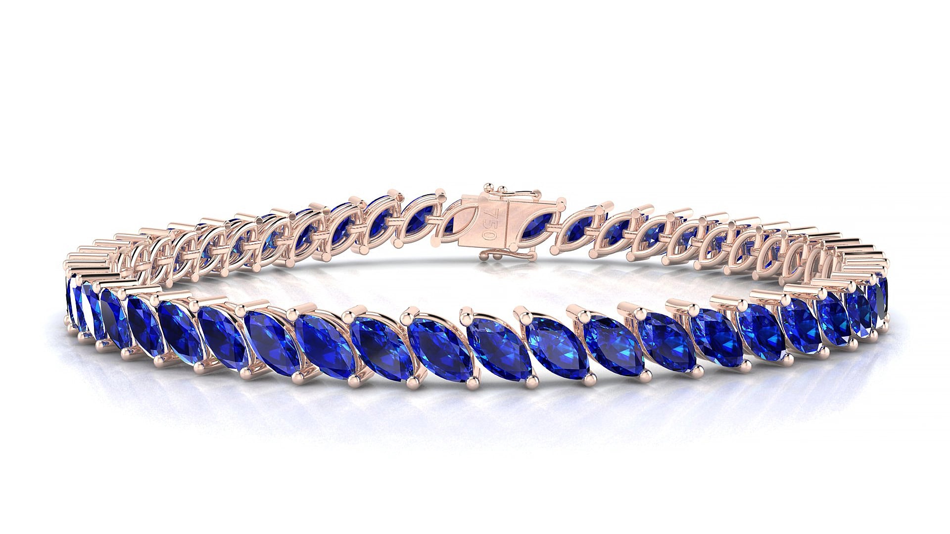 Venezia | 18k Rose Gold 6 x 3 mm Marquise Natural Sapphire 16 cm Tennis Bracelet