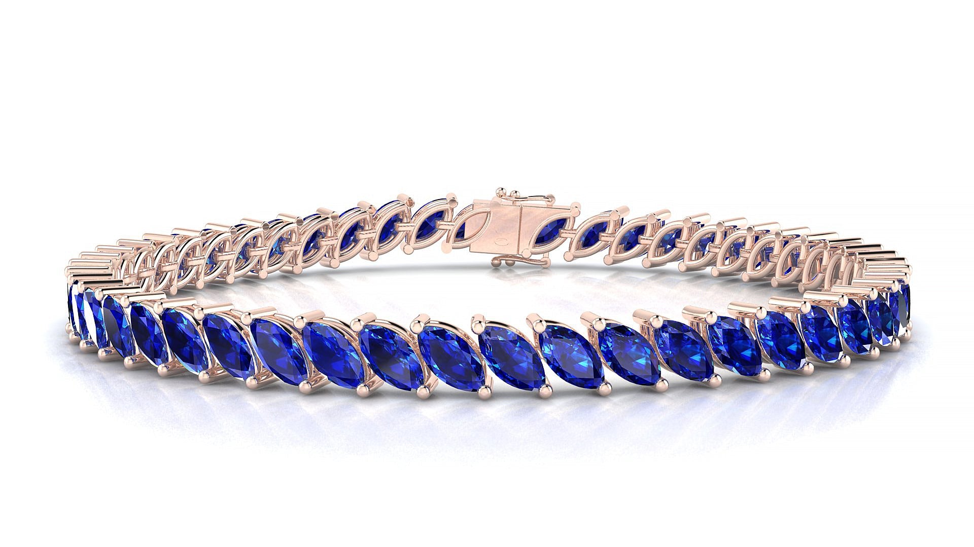 Venezia | 18k Rose Gold 6 x 3 mm Marquise Natural Sapphire Tennis Bracelet