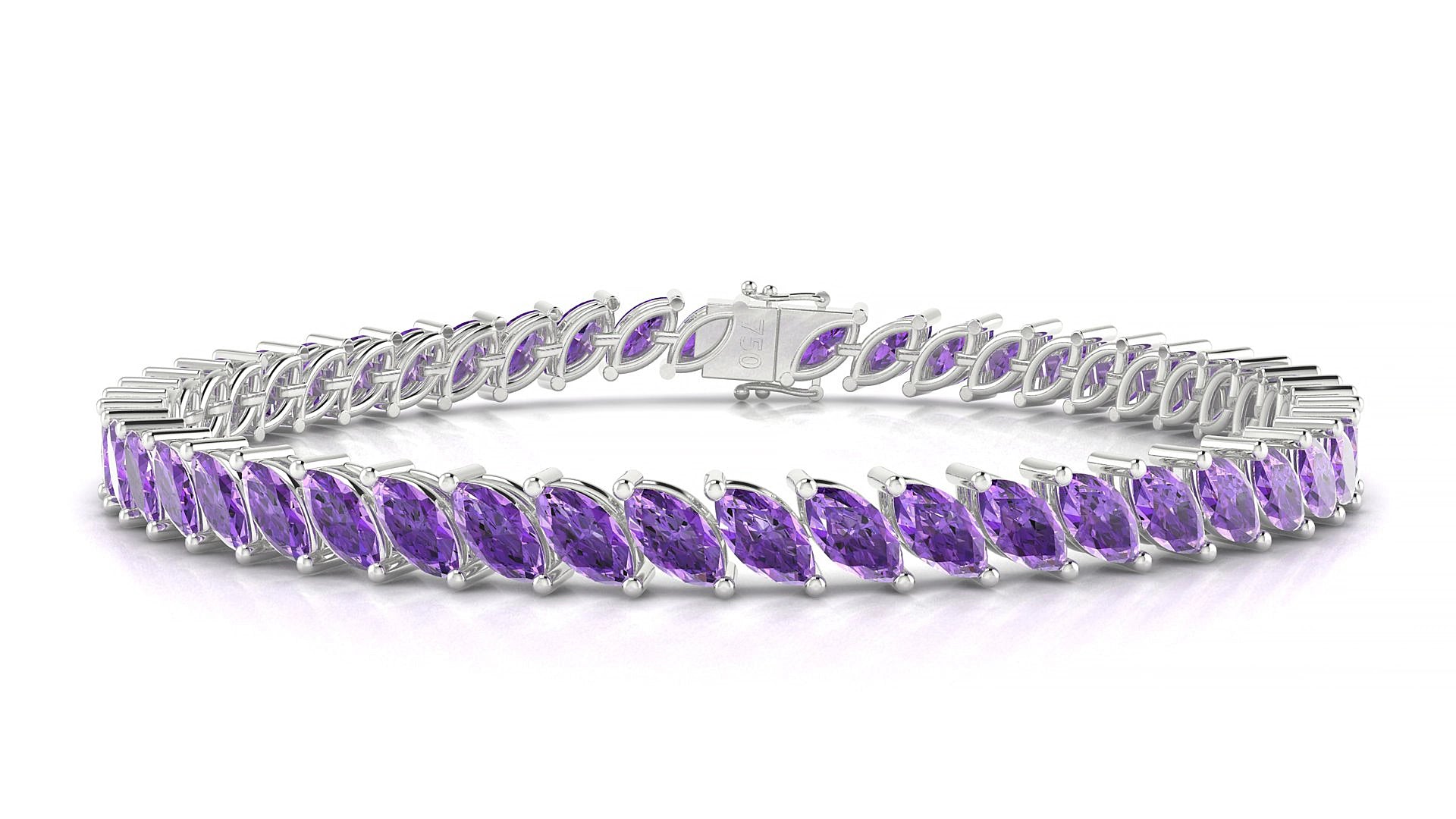 Venezia | 18k White Gold 6 x 3 mm Marquise Natural Amethyst 15 cm Tennis Bracelet