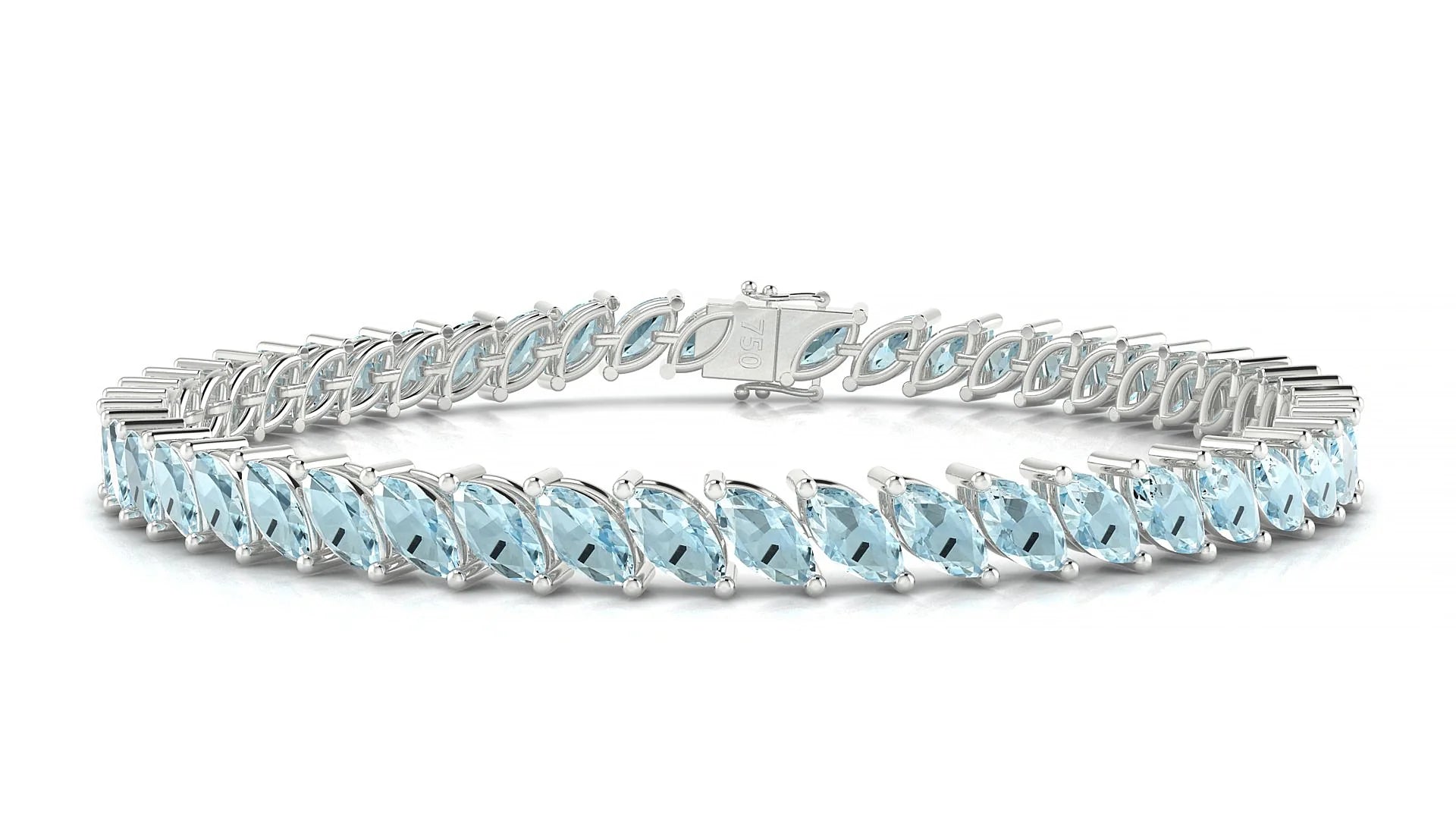 Venezia | 18k White Gold 6 x 3 mm Marquise Natural Aquamarine Tennis Bracelet