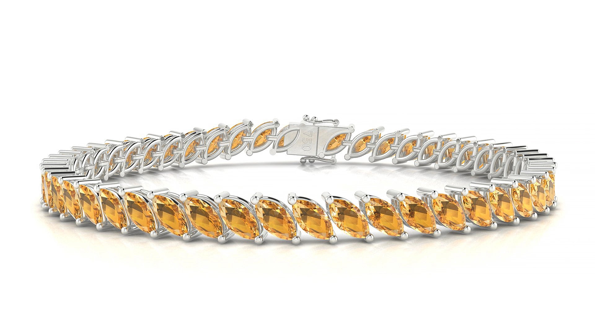 Venezia | 18k White Gold 6 x 3 mm Marquise Natural Citrine 20 cm Tennis Bracelet