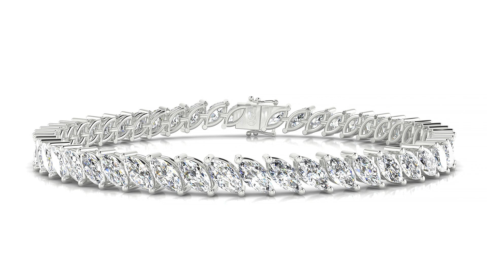 Venezia | 18k White Gold 6 x 3 mm Marquise Natural Diamond 17 cm Tennis Bracelet