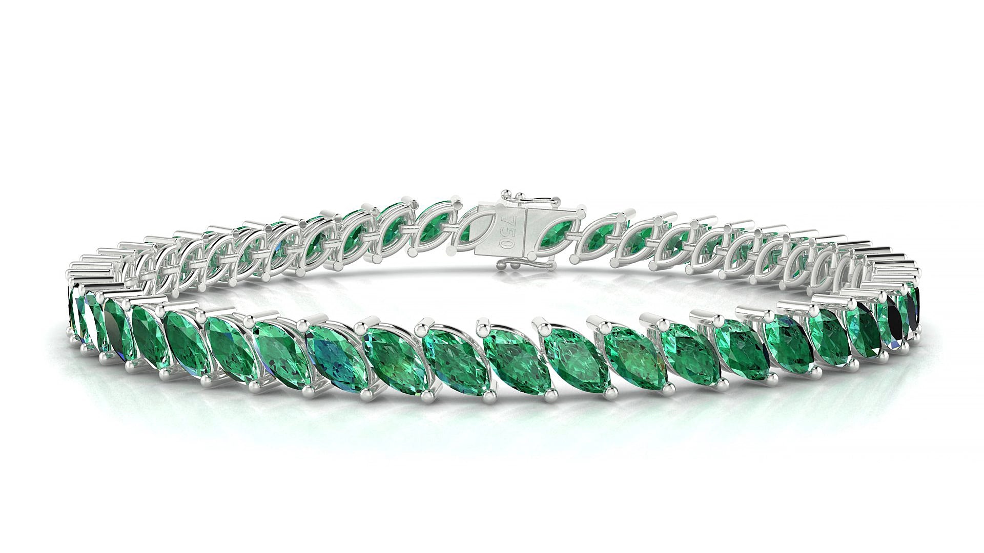 Venezia | 18k White Gold 6 x 3 mm Marquise Natural Emerald 15 cm Tennis Bracelet
