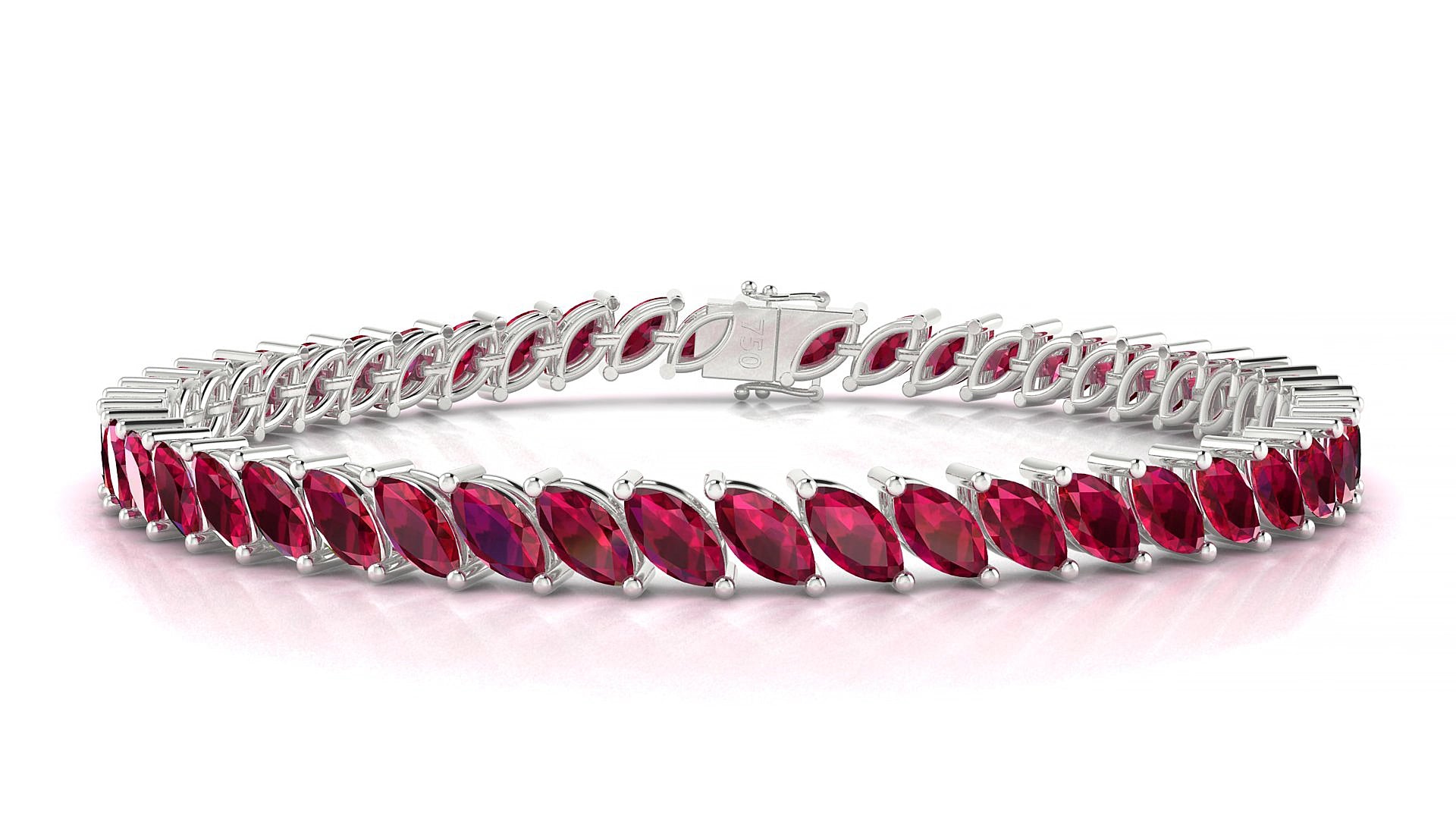 Venezia | 18k White Gold 6 x 3 mm Marquise Natural Ruby 18 cm Tennis Bracelet