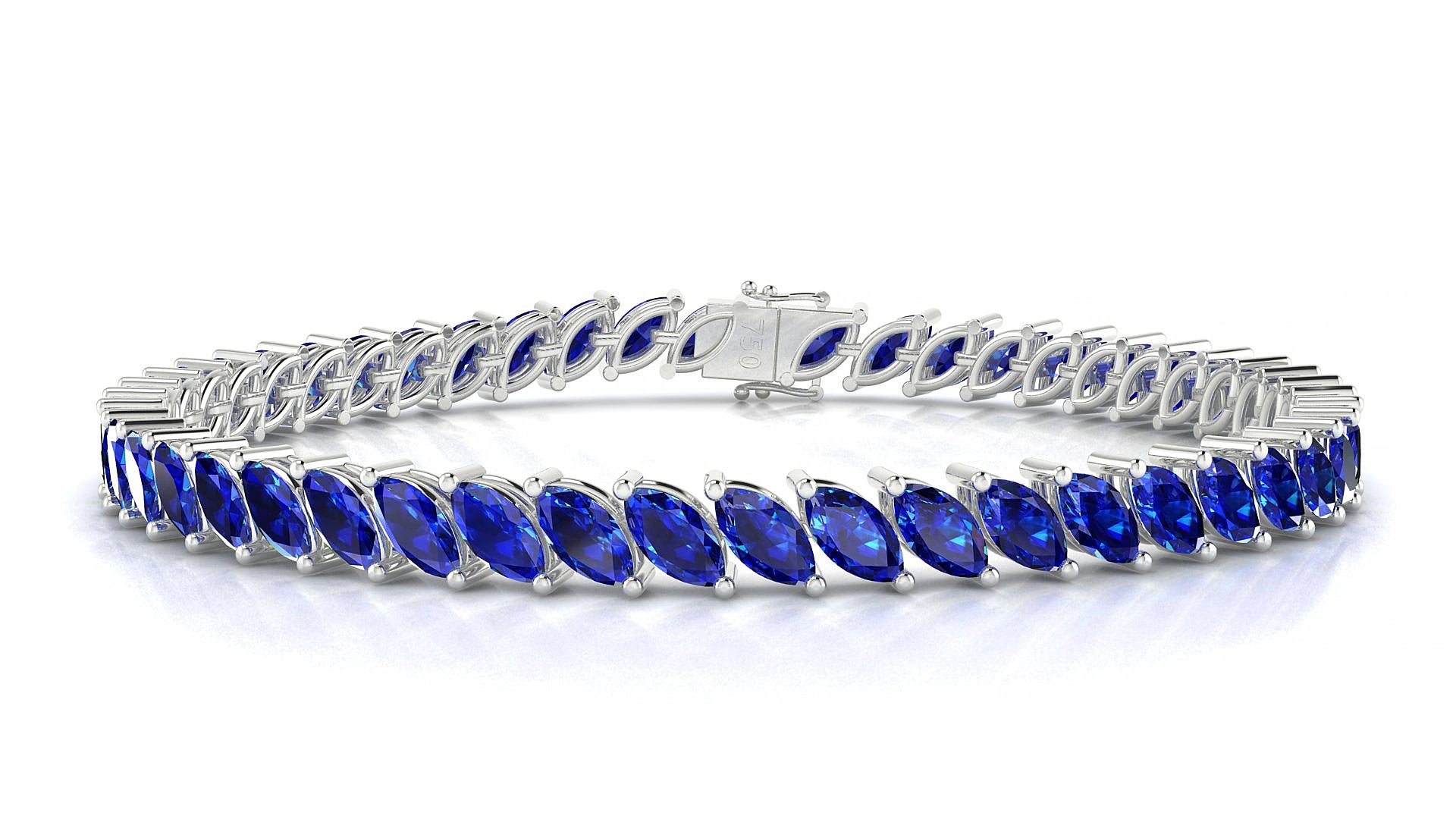 Venezia | 18k White Gold 6 x 3 mm Marquise Natural Sapphire 15 cm Tennis Bracelet