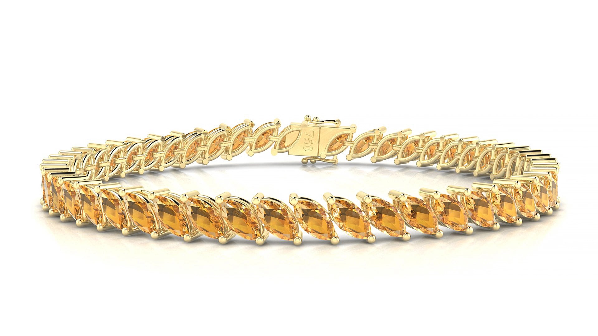 Venezia | 18k Yellow Gold 6 x 3 mm Marquise Natural Citrine 17 cm Tennis Bracelet