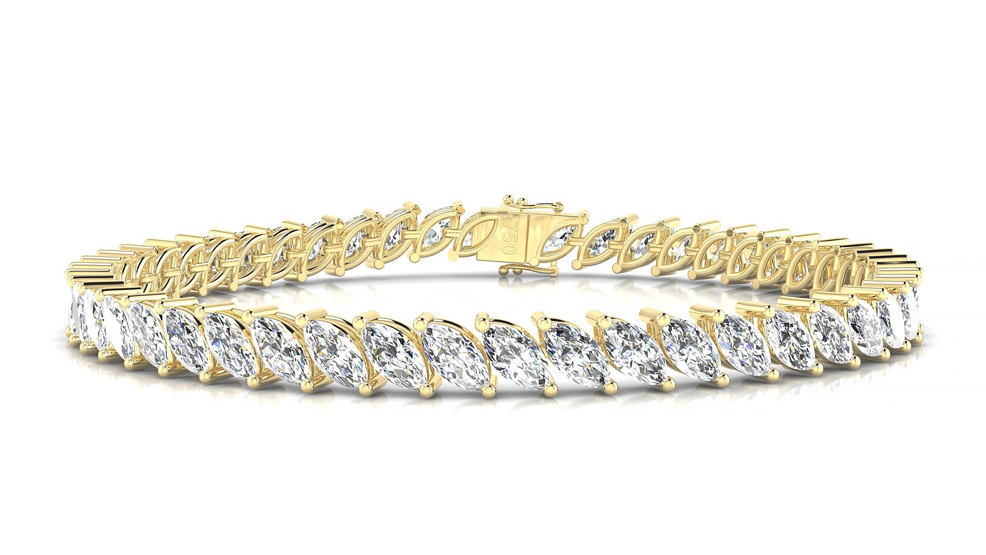 Venezia | 18k Yellow Gold 6 x 3 mm Marquise Natural Diamond 15 cm Tennis Bracelet