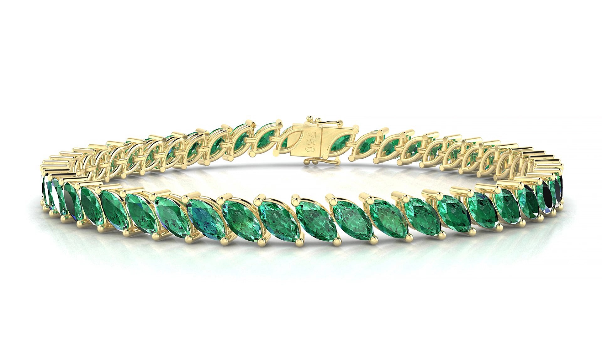Venezia | 18k Yellow Gold 6 x 3 mm Marquise Natural Emerald 15 cm Tennis Bracelet