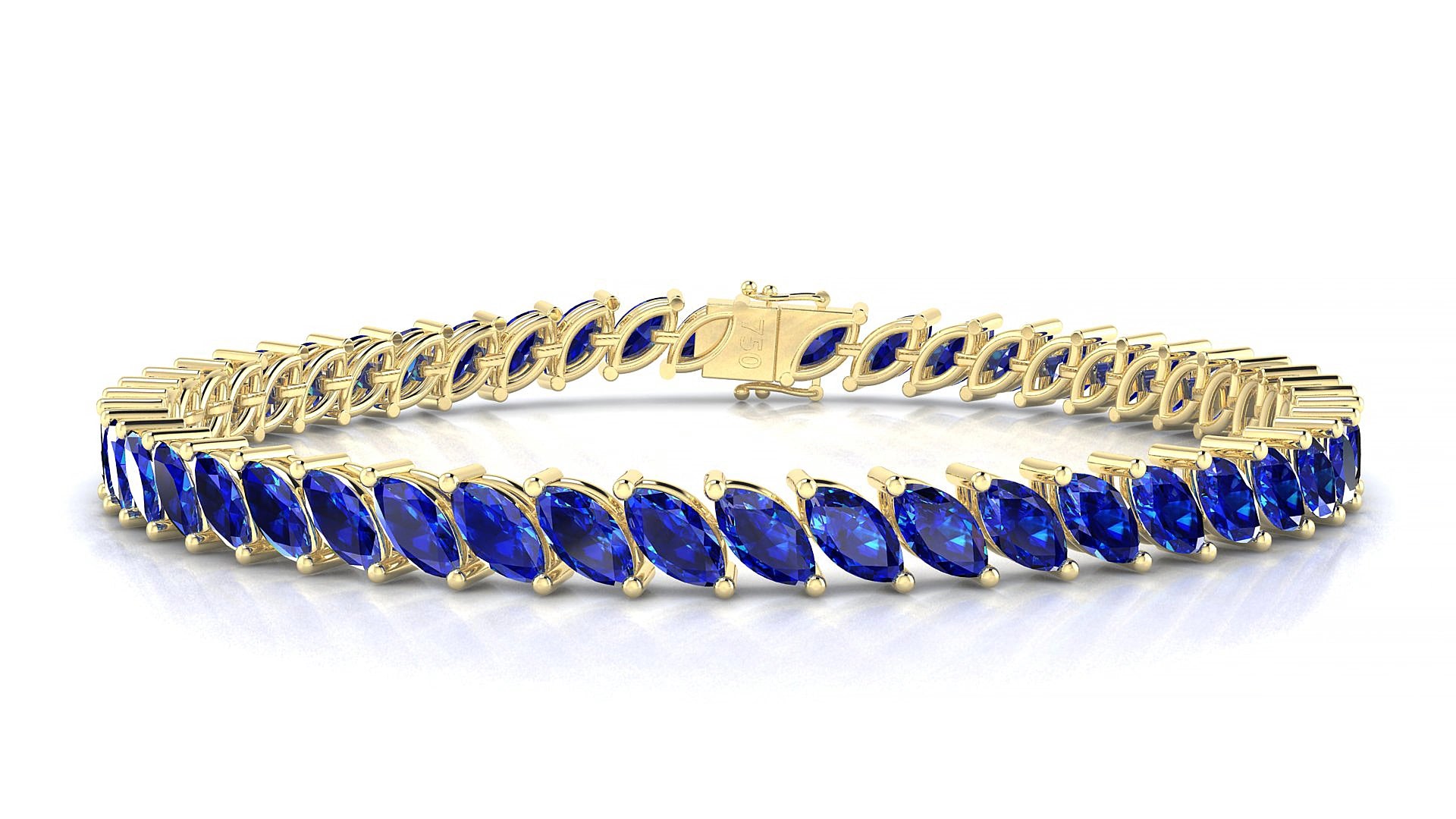 Venezia | 18k Yellow Gold 6 x 3 mm Marquise Natural Sapphire 20 cm Tennis Bracelet