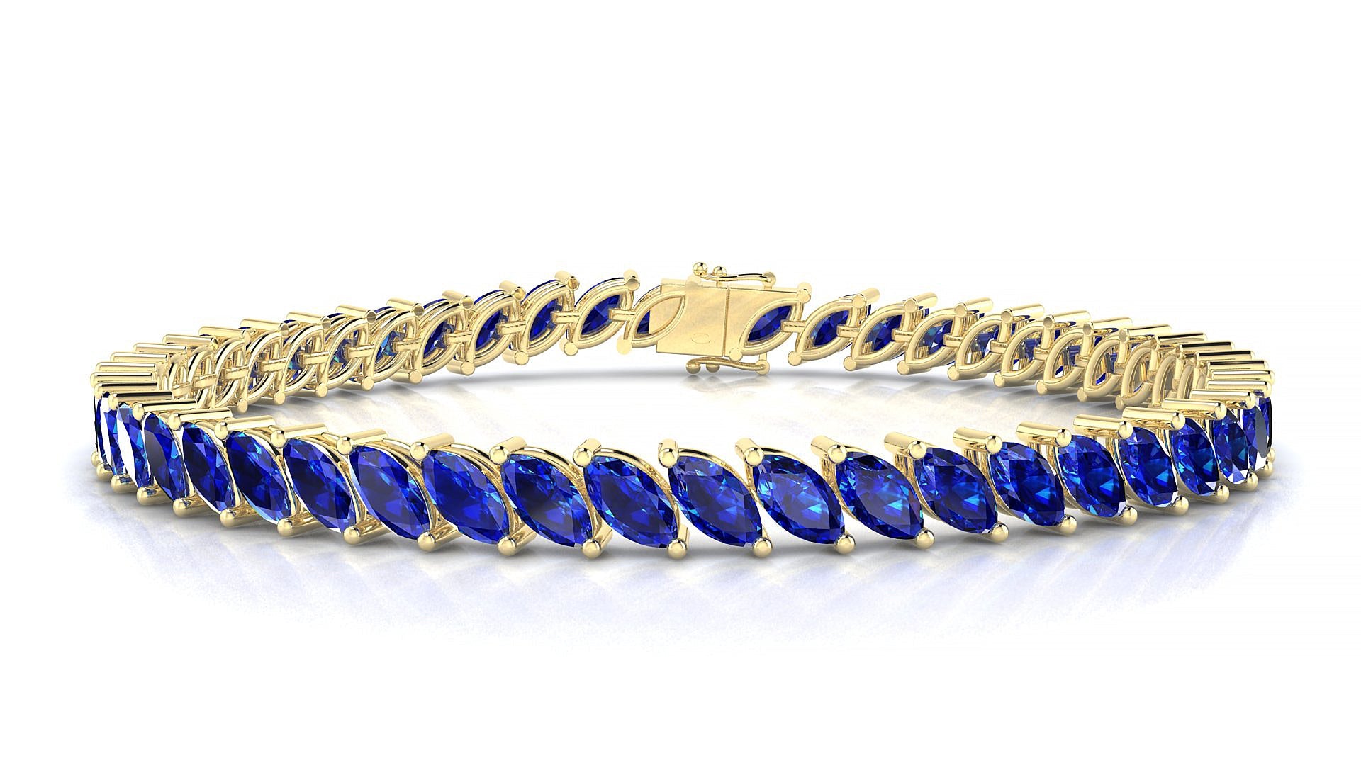 Venezia | 18k Yellow Gold 6 x 3 mm Marquise Natural Sapphire Tennis Bracelet