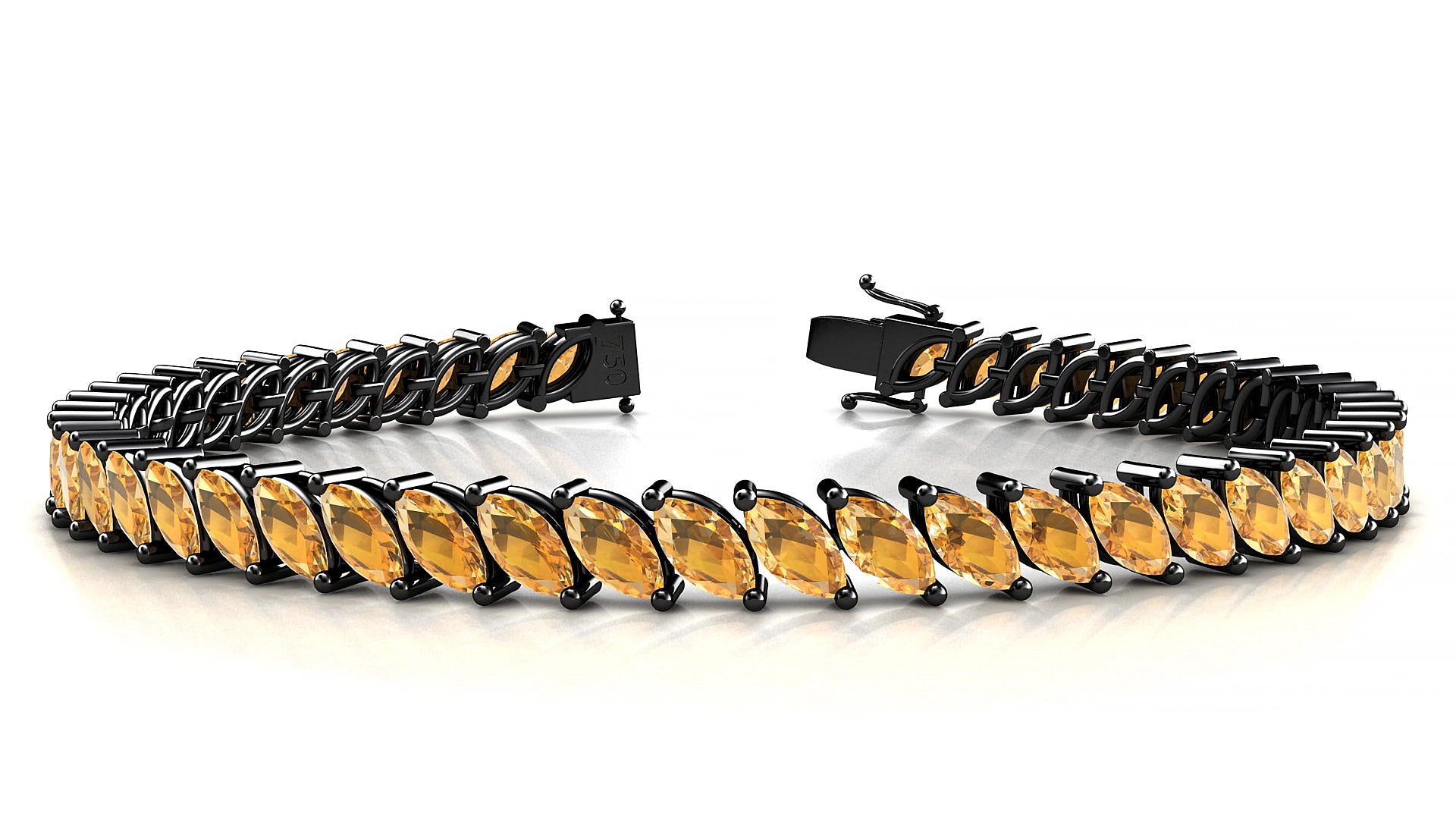 Venezia | 18k Black Gold 6 x 3 mm Marquise Natural Citrine 15 cm Tennis Bracelet