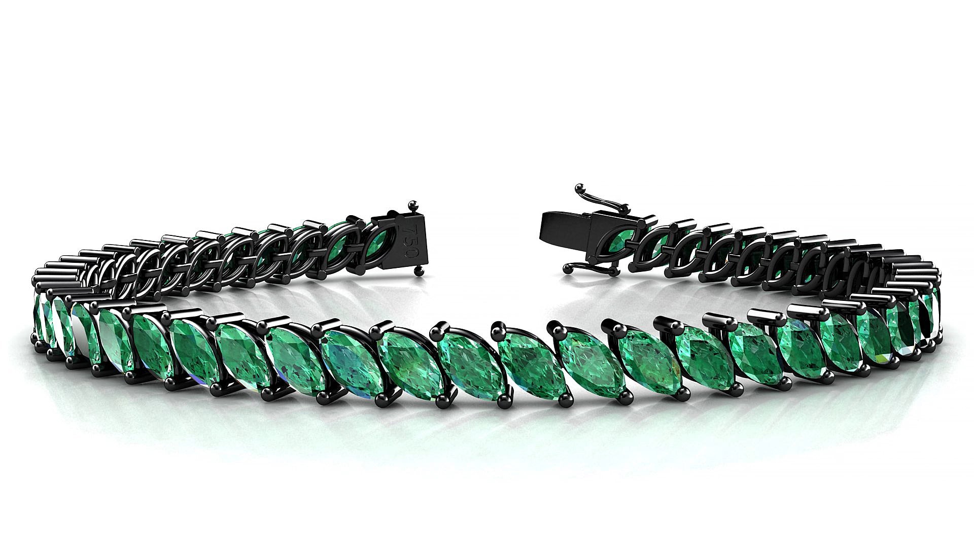 Venezia | 18k Black Gold 6 x 3 mm Marquise Natural Emerald 15 cm Tennis Bracelet
