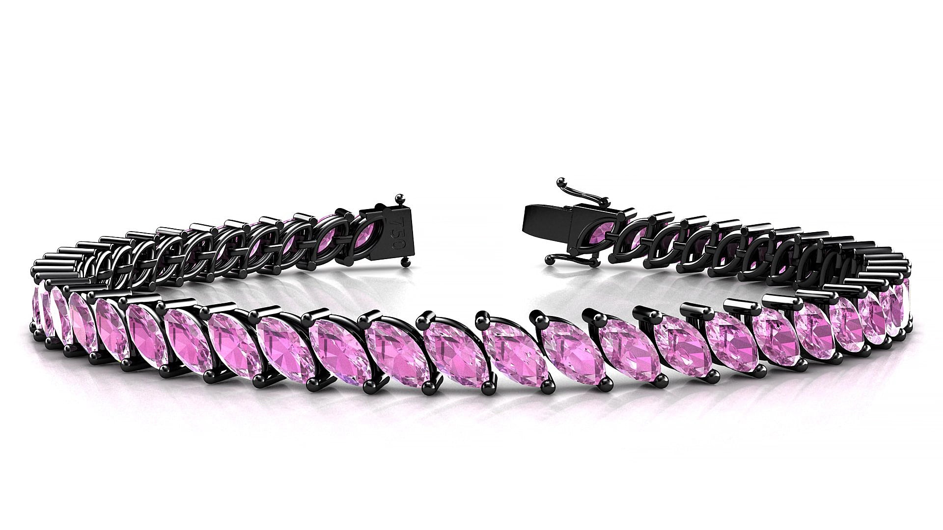 Venezia | 18k Black Gold 6 x 3 mm Marquise Natural Pink Sapphire 18 cm Tennis Bracelet