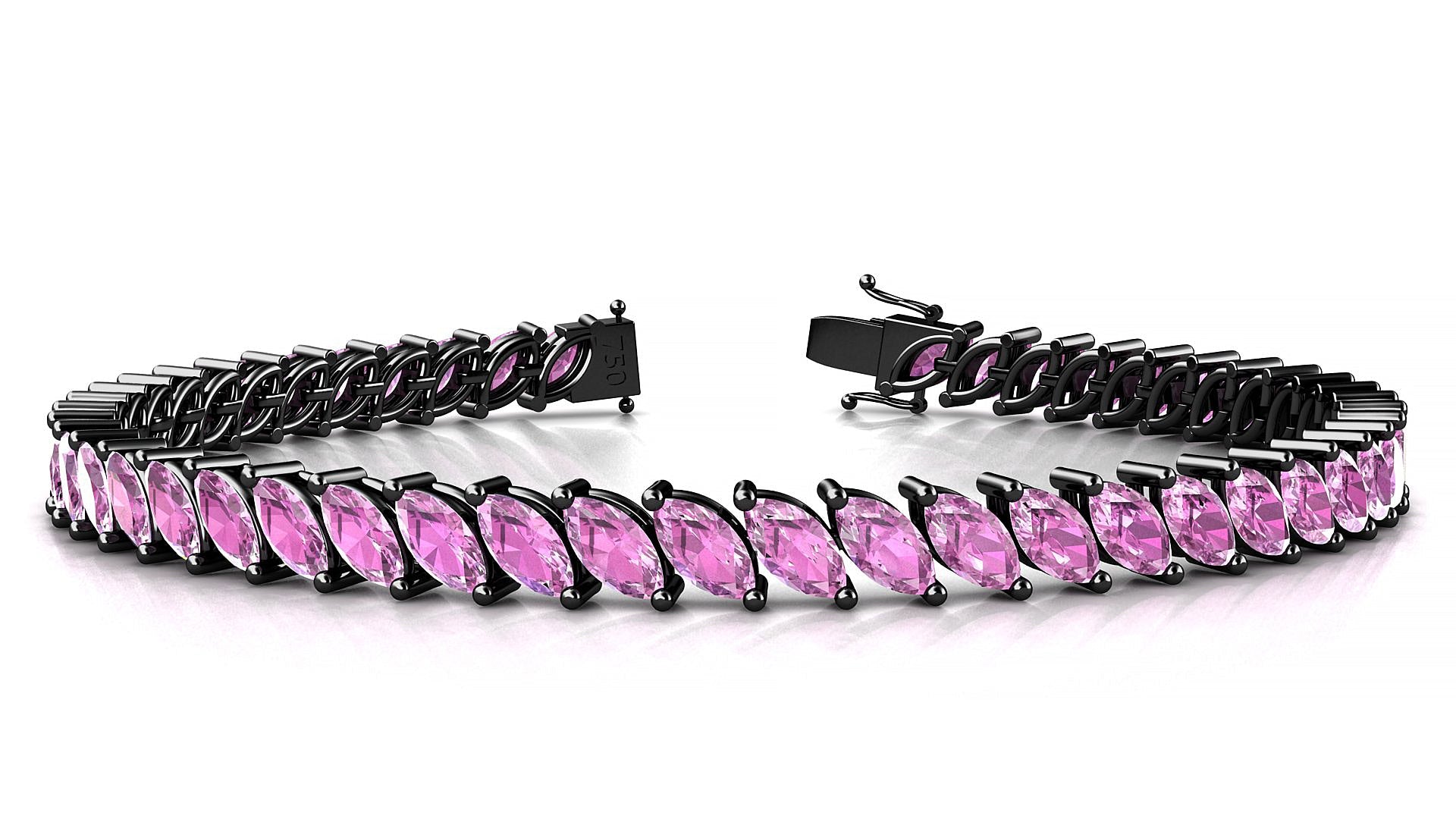Venezia | 18k Black Gold 6 x 3 mm Marquise Natural Pink Sapphire Tennis Bracelet