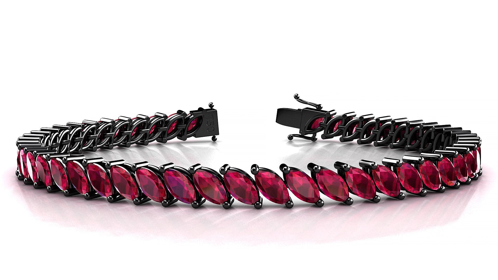 Venezia | 18k Black Gold 6 x 3 mm Marquise Natural Ruby 18 cm Tennis Bracelet