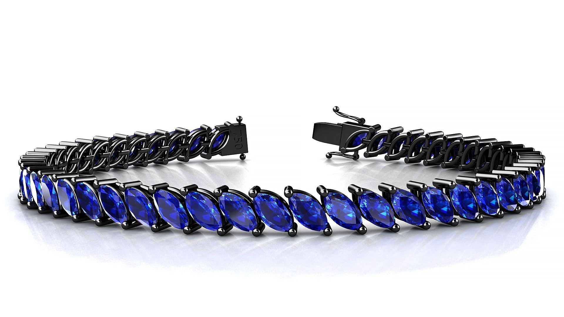 Venezia | 18k Black Gold 6 x 3 mm Marquise Natural Sapphire Tennis Bracelet