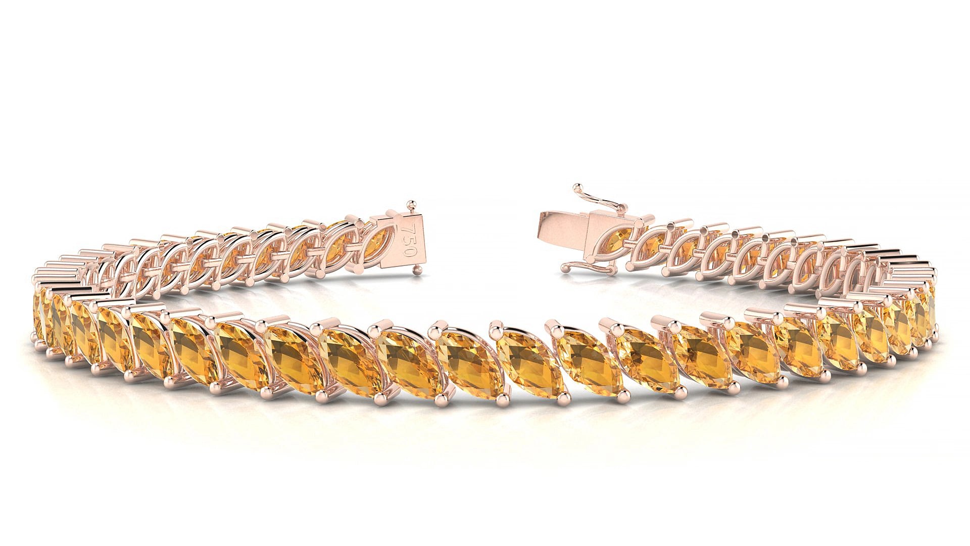 Venezia | 18k Rose Gold 6 x 3 mm Marquise Natural Citrine 19 cm Tennis Bracelet