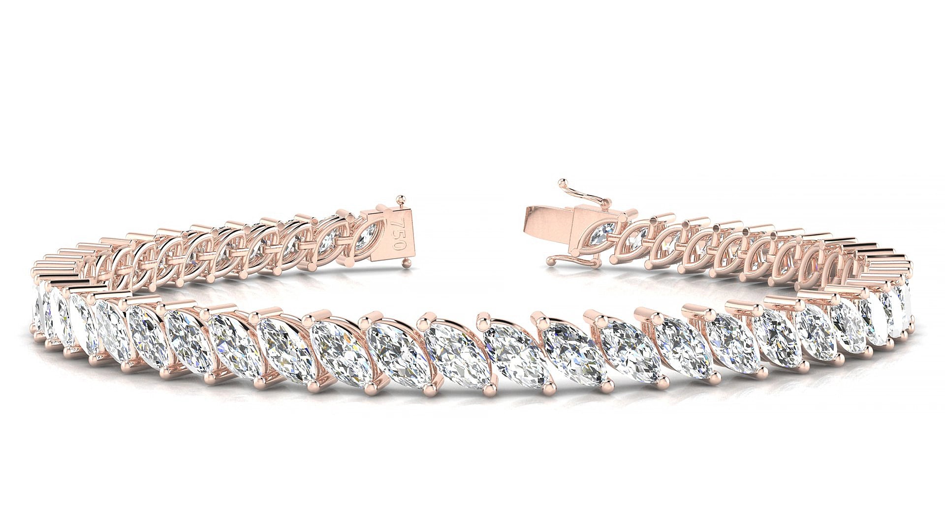 Venezia | 18k Rose Gold 6 x 3 mm Marquise Natural Diamond 15 cm Tennis Bracelet