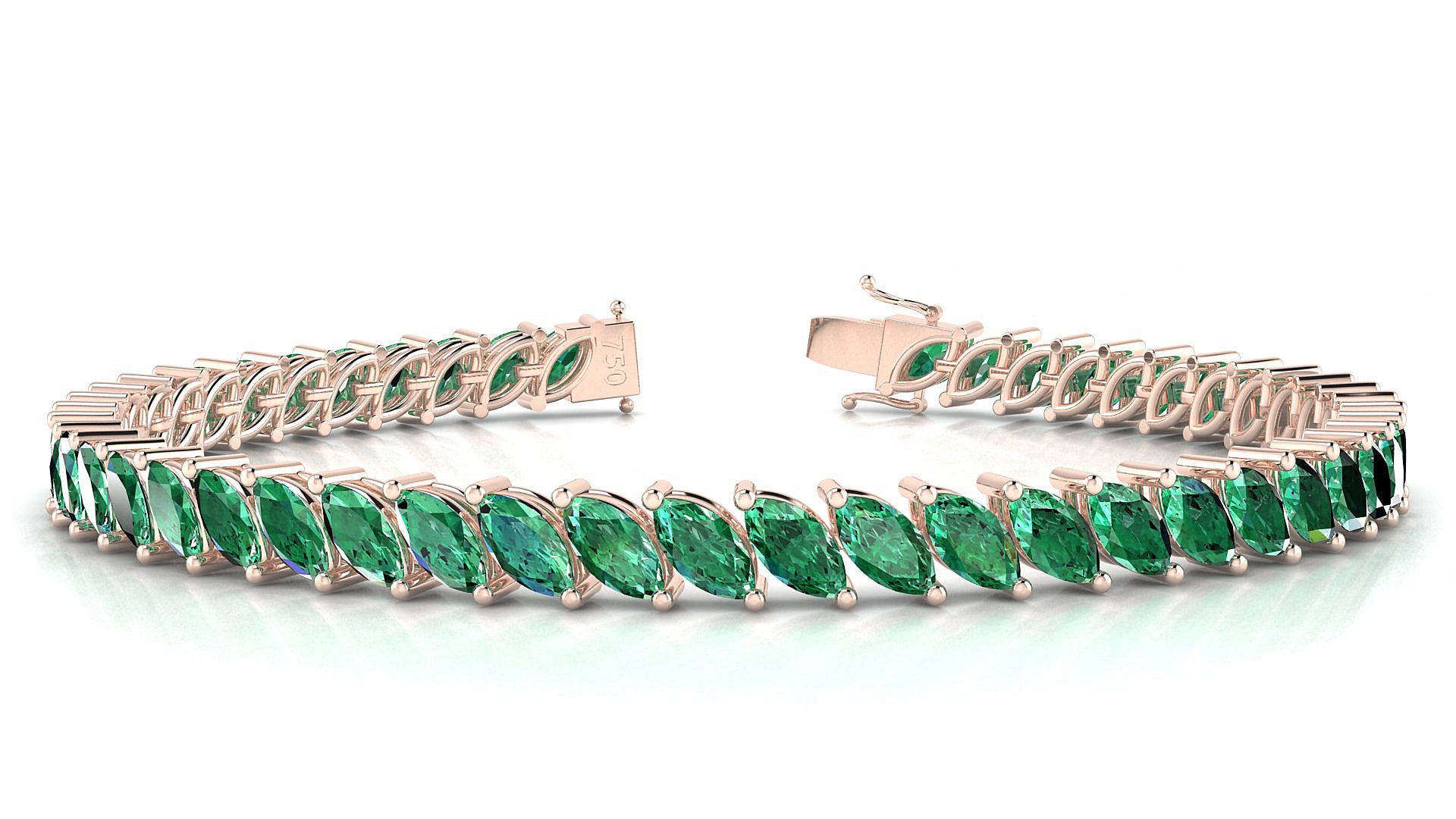 Venezia | 18k Rose Gold 6 x 3 mm Marquise Natural Emerald 16 cm Tennis Bracelet