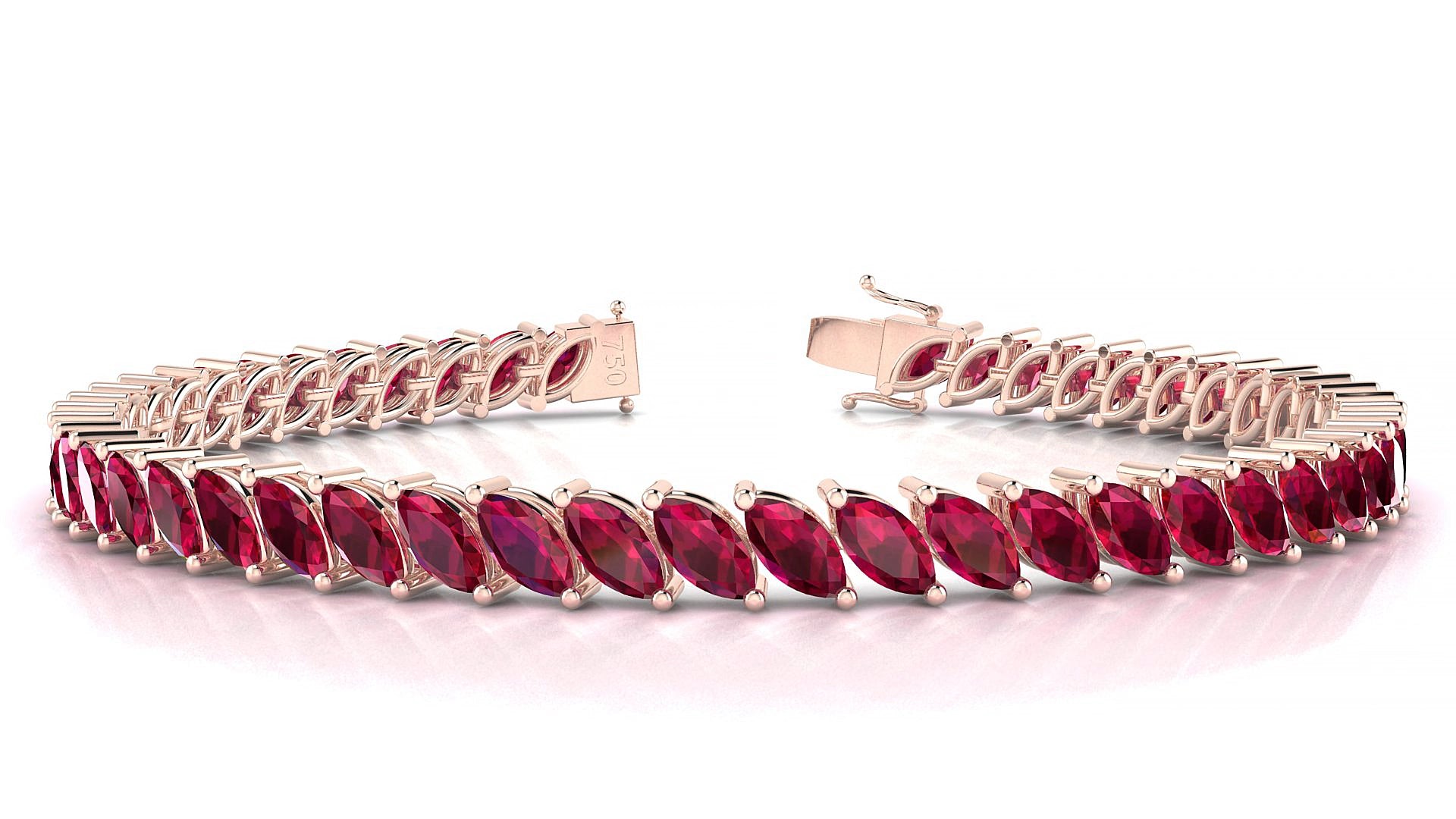 Venezia | 18k Rose Gold 6 x 3 mm Marquise Natural Ruby 15 cm Tennis Bracelet