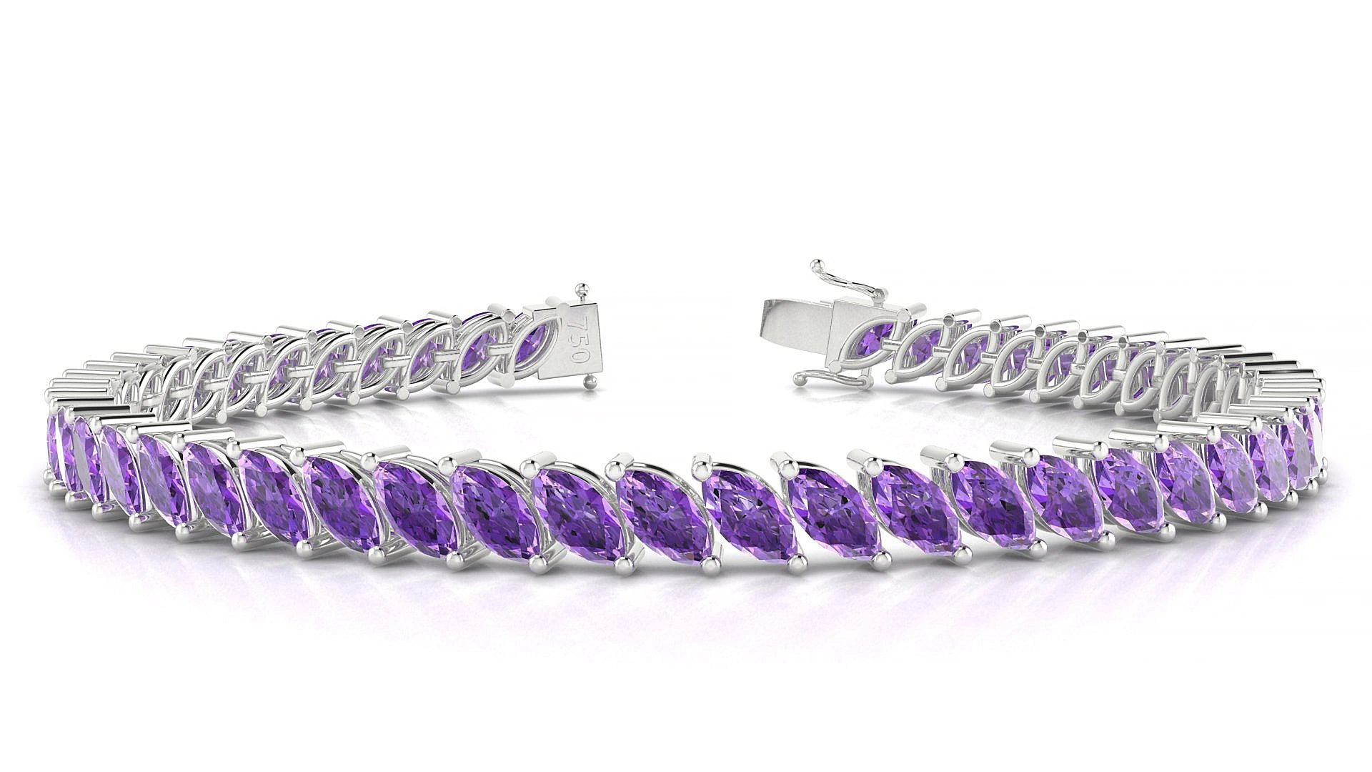 Venezia | 18k White Gold 6 x 3 mm Marquise Natural Amethyst 16 cm Tennis Bracelet
