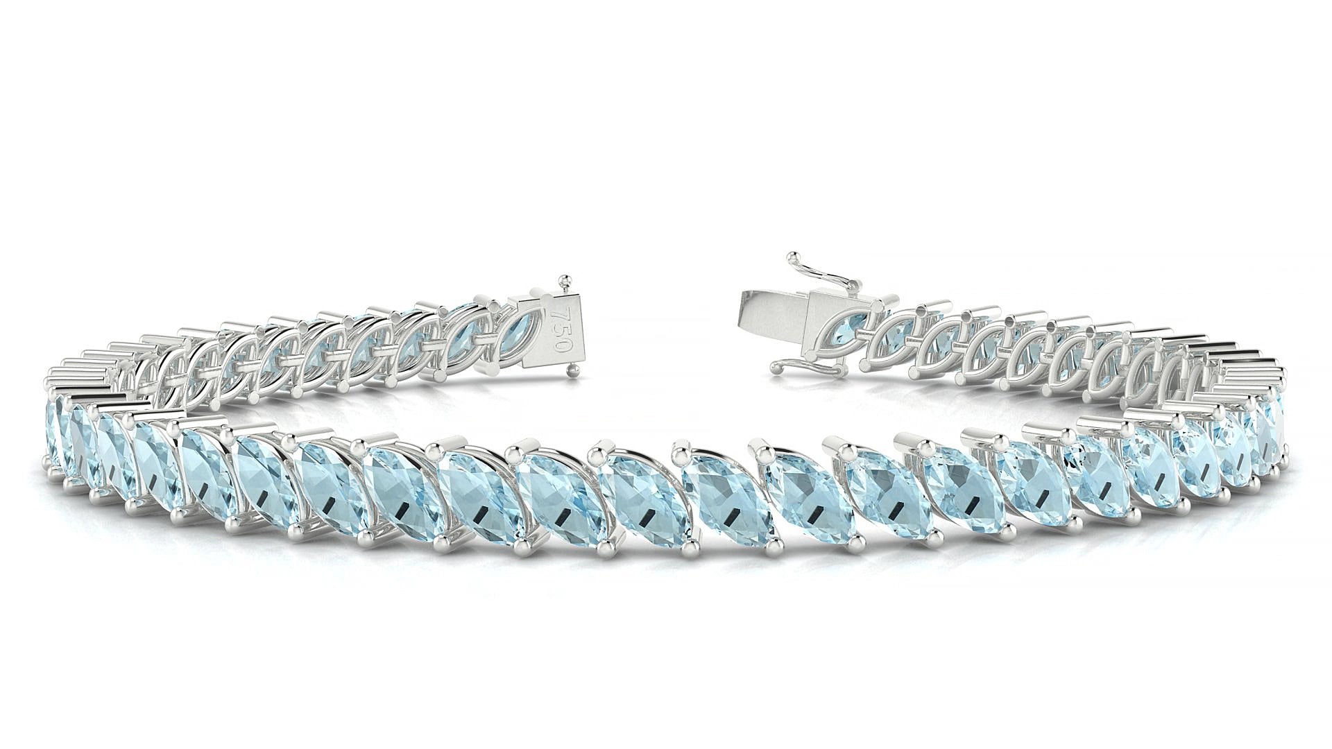 Venezia | 18k White Gold 6 x 3 mm Marquise Natural Aquamarine 15 cm Tennis Bracelet