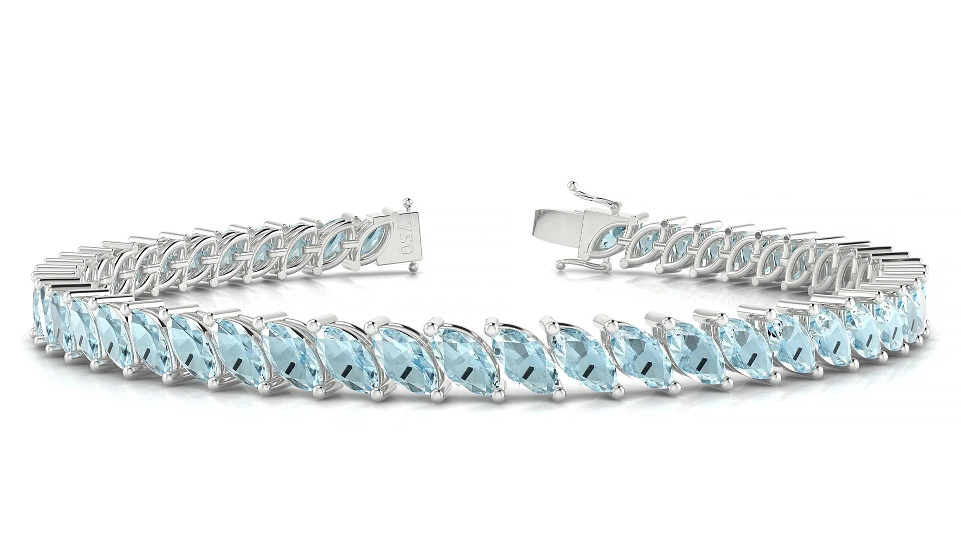 Venezia | 18k White Gold 6 x 3 mm Marquise Natural Aquamarine Tennis Bracelet