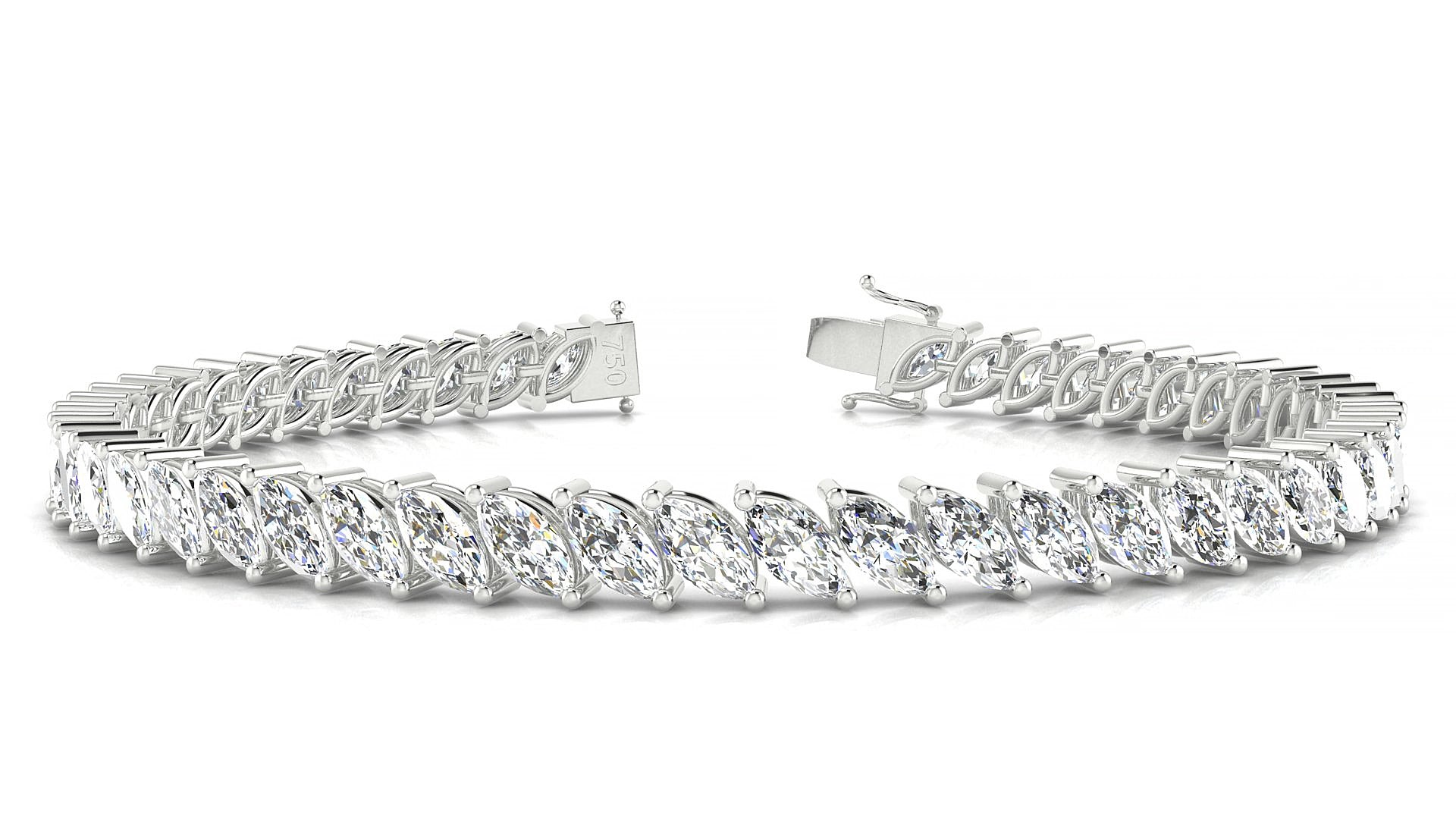 Venezia | 18k White Gold 6 x 3 mm Marquise Natural Diamond 15 cm Tennis Bracelet