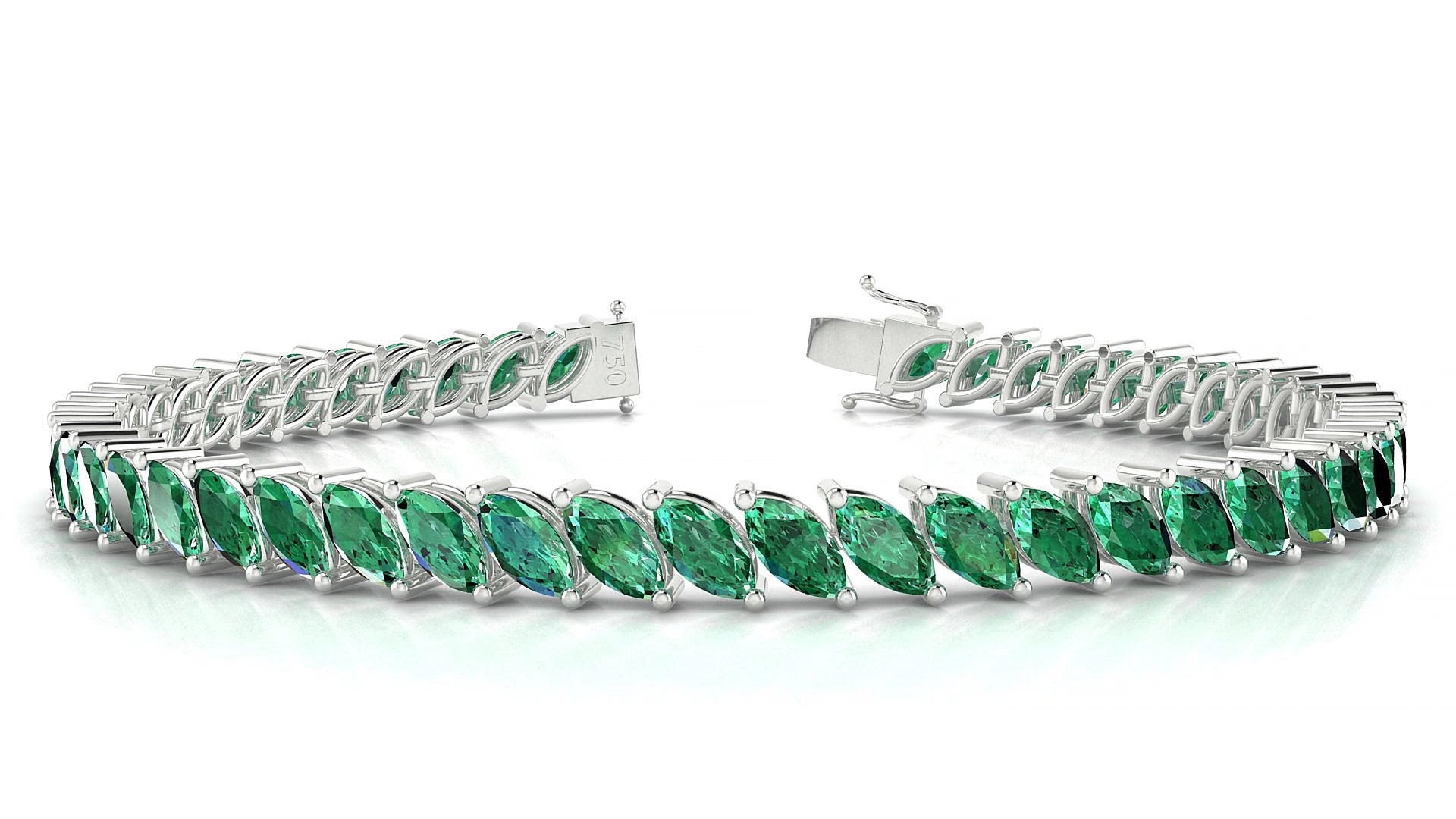 Venezia | 18k White Gold 6 x 3 mm Marquise Natural Emerald 19 cm Tennis Bracelet