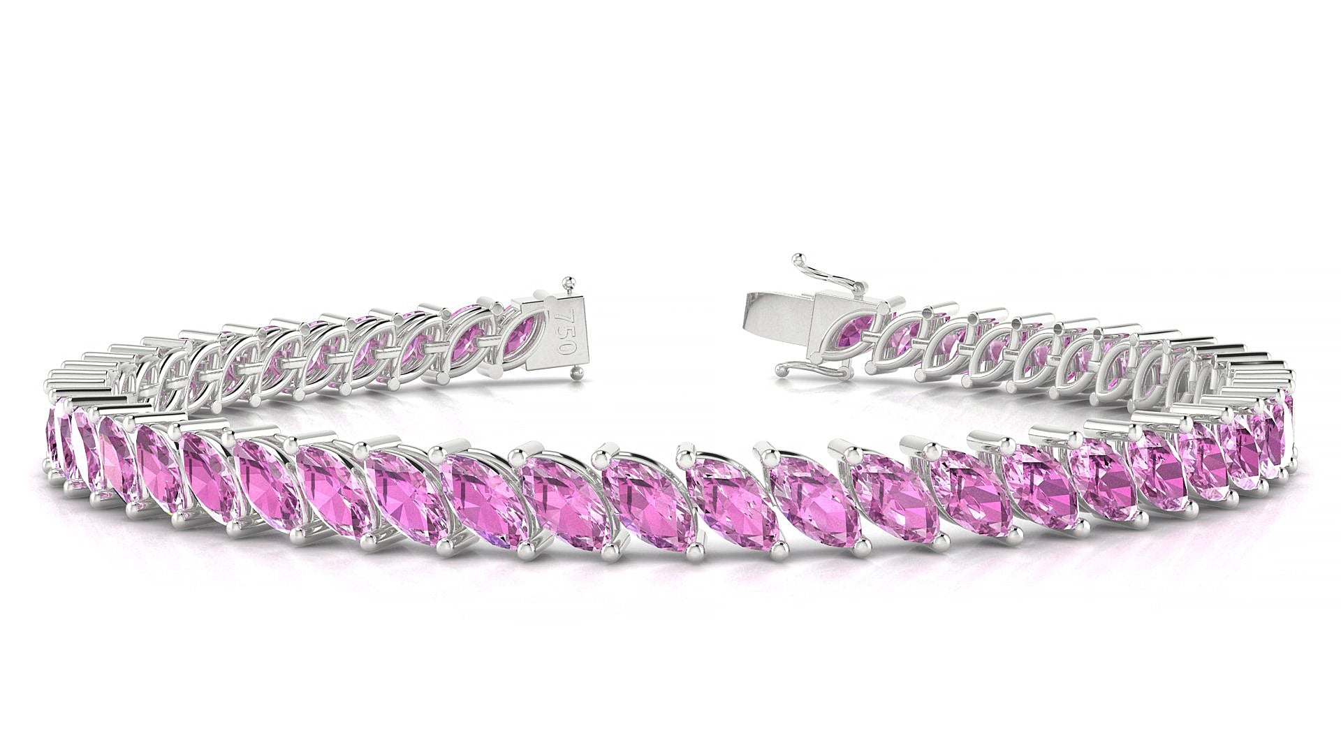 Venezia | 18k White Gold 6 x 3 mm Marquise Natural Pink Sapphire 19 cm Tennis Bracelet