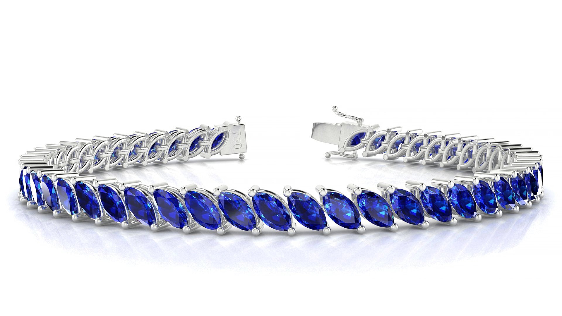 Venezia | 18k White Gold 6 x 3 mm Marquise Natural Sapphire 20 cm Tennis Bracelet