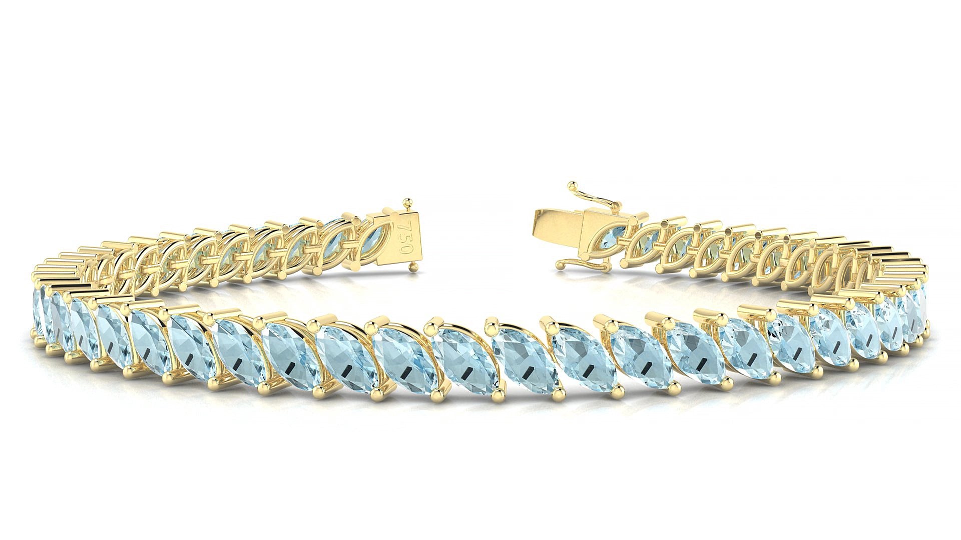 Venezia | 18k Yellow Gold 6 x 3 mm Marquise Natural Aquamarine 15 cm Tennis Bracelet