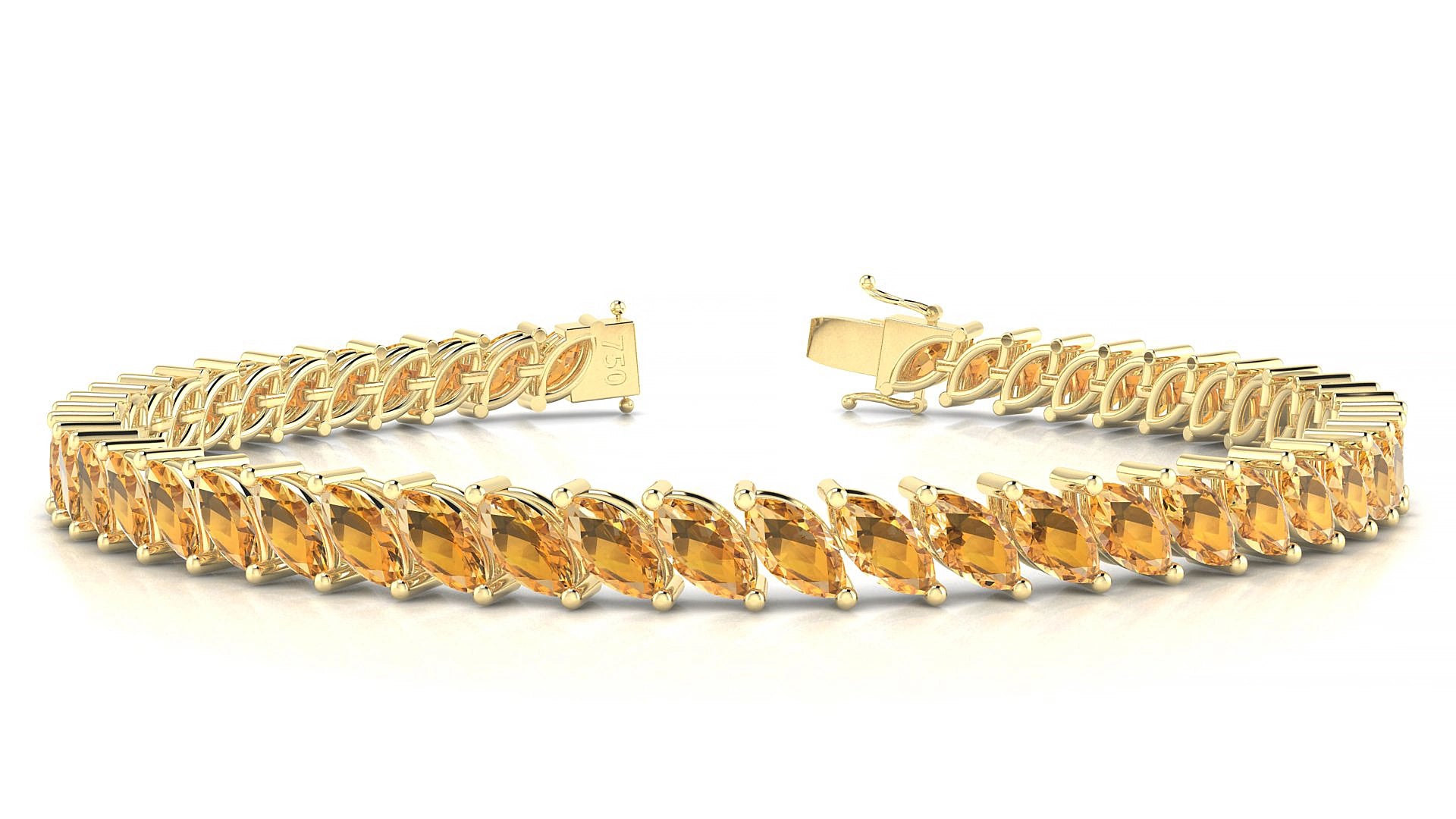 Venezia | 18k Yellow Gold 6 x 3 mm Marquise Natural Citrine 17 cm Tennis Bracelet