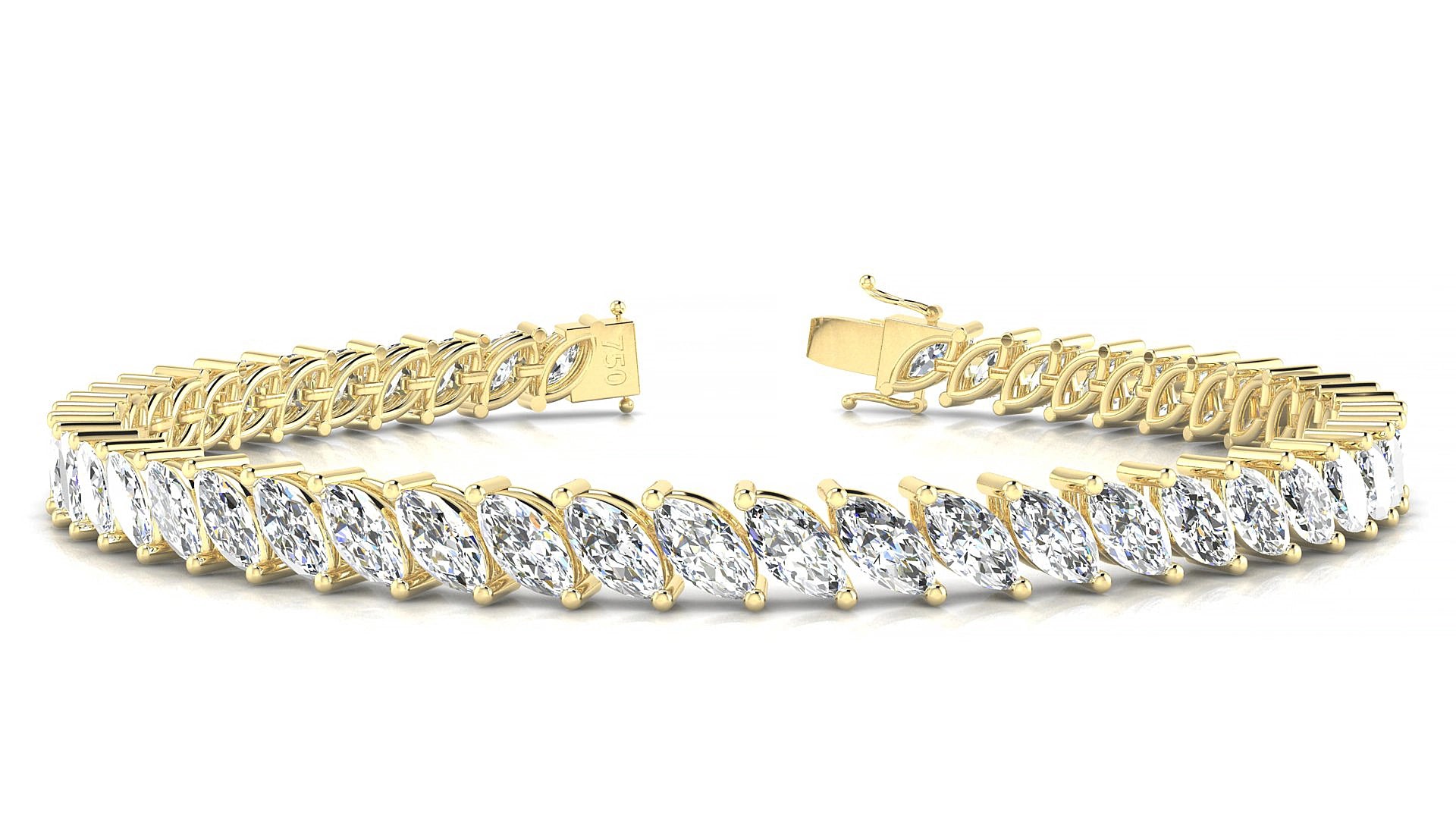 Venezia | 18k Yellow Gold 6 x 3 mm Marquise Natural Diamond 16 cm Tennis Bracelet