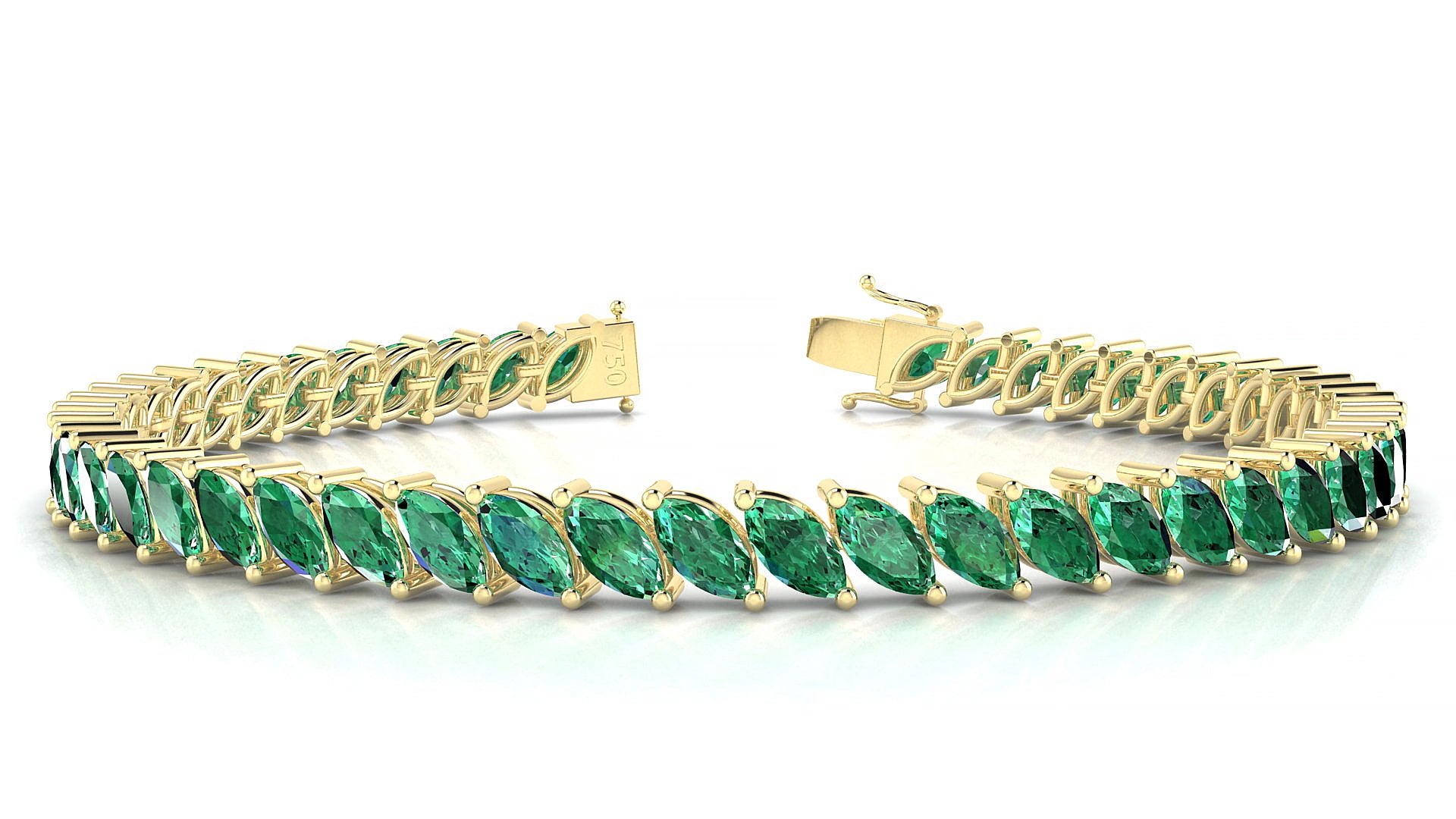 Venezia | 18k Yellow Gold 6 x 3 mm Marquise Natural Emerald 19 cm Tennis Bracelet