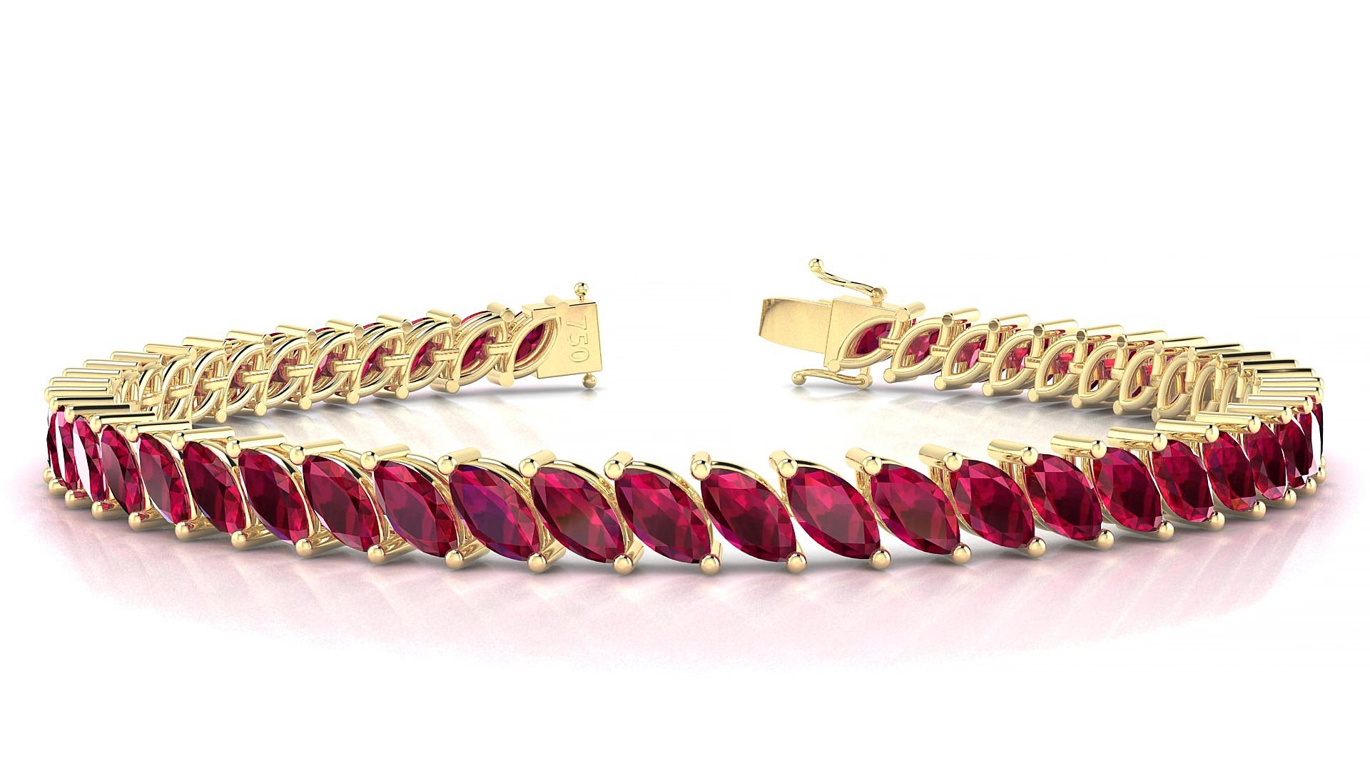 Venezia | 18k Yellow Gold 6 x 3 mm Marquise Natural Ruby 15 cm Tennis Bracelet