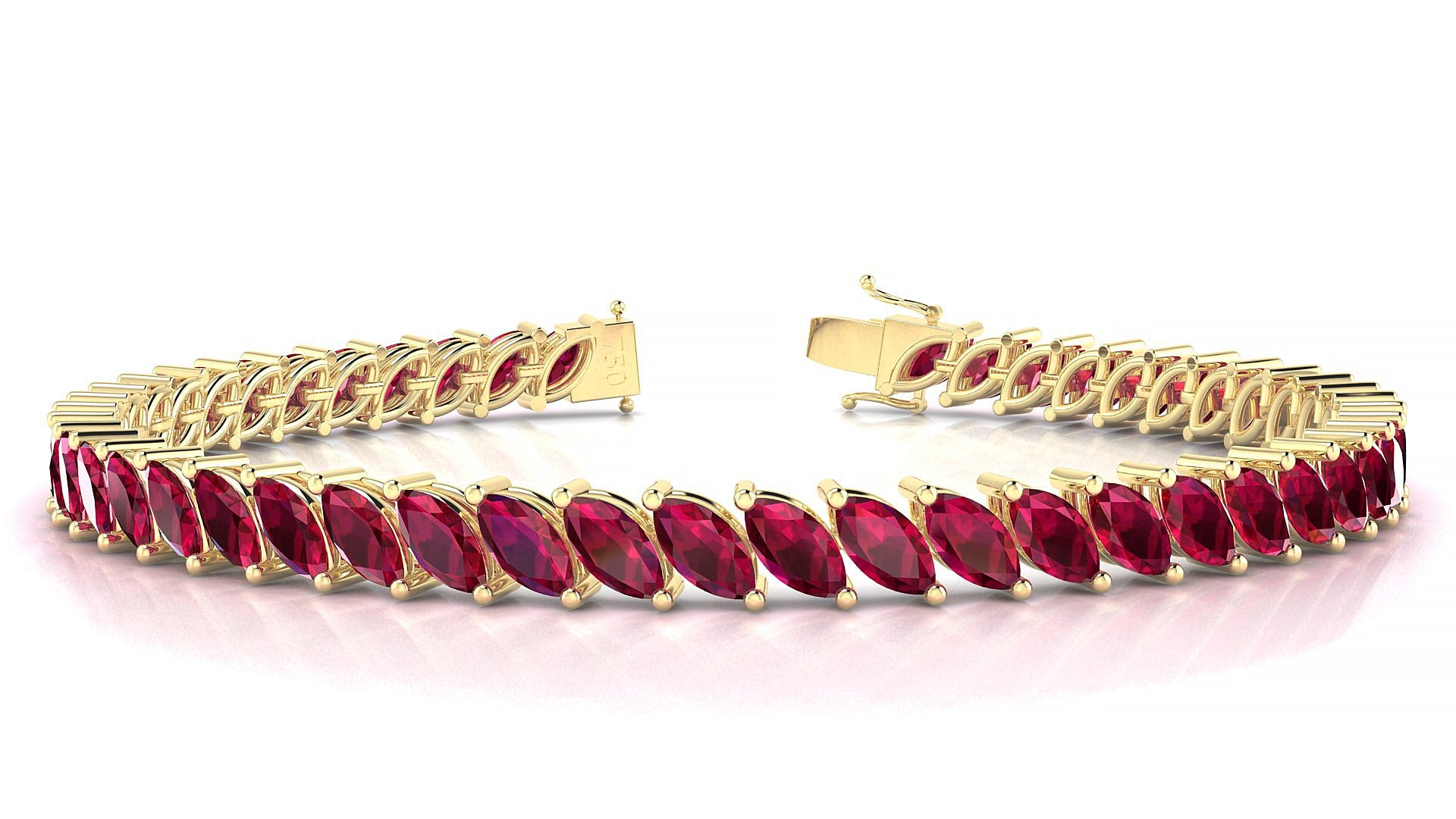 Venezia | 18k Yellow Gold 6 x 3 mm Marquise Natural Ruby Tennis Bracelet