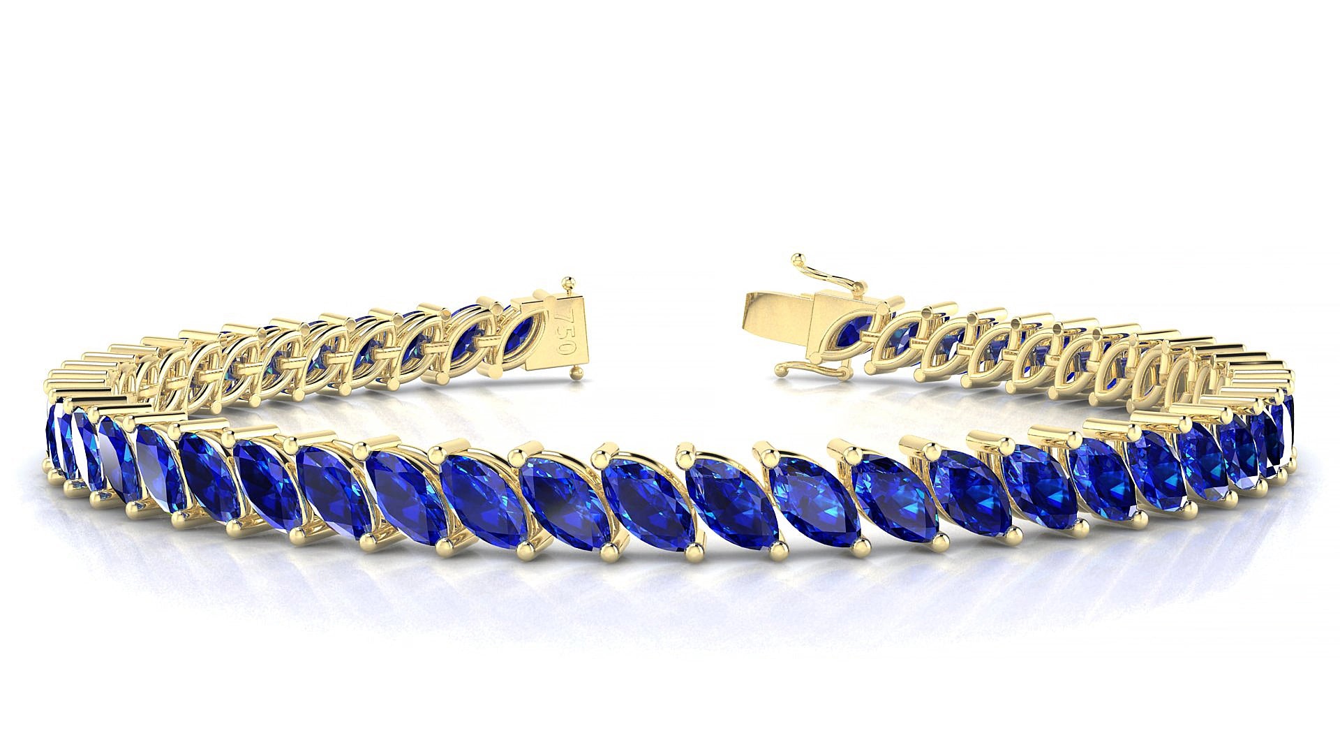 Venezia | 18k Yellow Gold 6 x 3 mm Marquise Natural Sapphire 16 cm Tennis Bracelet