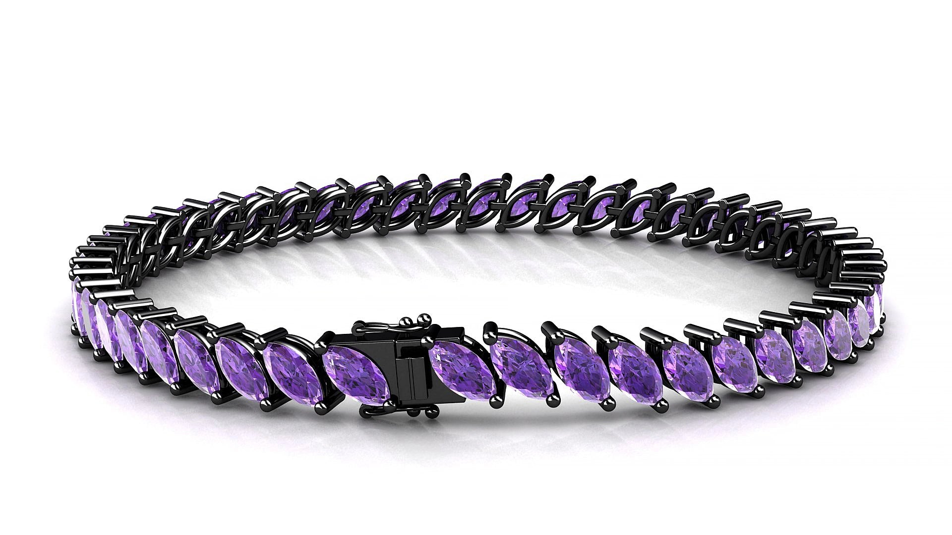 Venezia | 18k Black Gold 6 x 3 mm Marquise Natural Amethyst 19 cm Tennis Bracelet