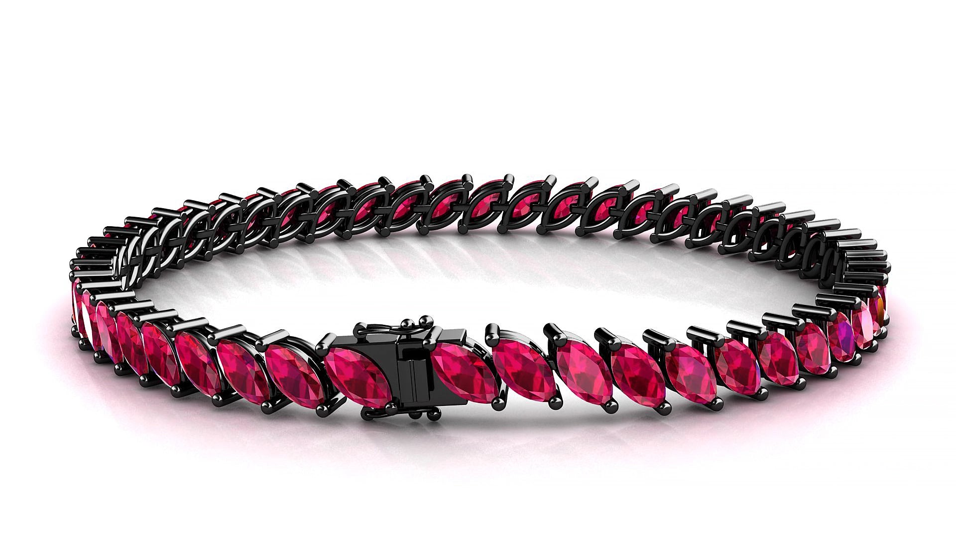 Venezia | 18k Black Gold 6 x 3 mm Marquise Natural Ruby 17 cm Tennis Bracelet