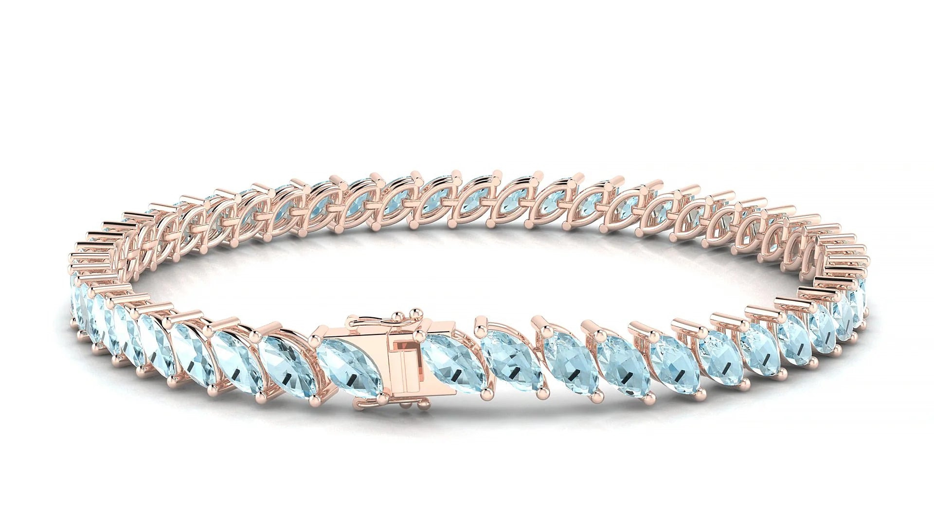 Venezia | 18k Rose Gold 6 x 3 mm Marquise Natural Aquamarine Tennis Bracelet