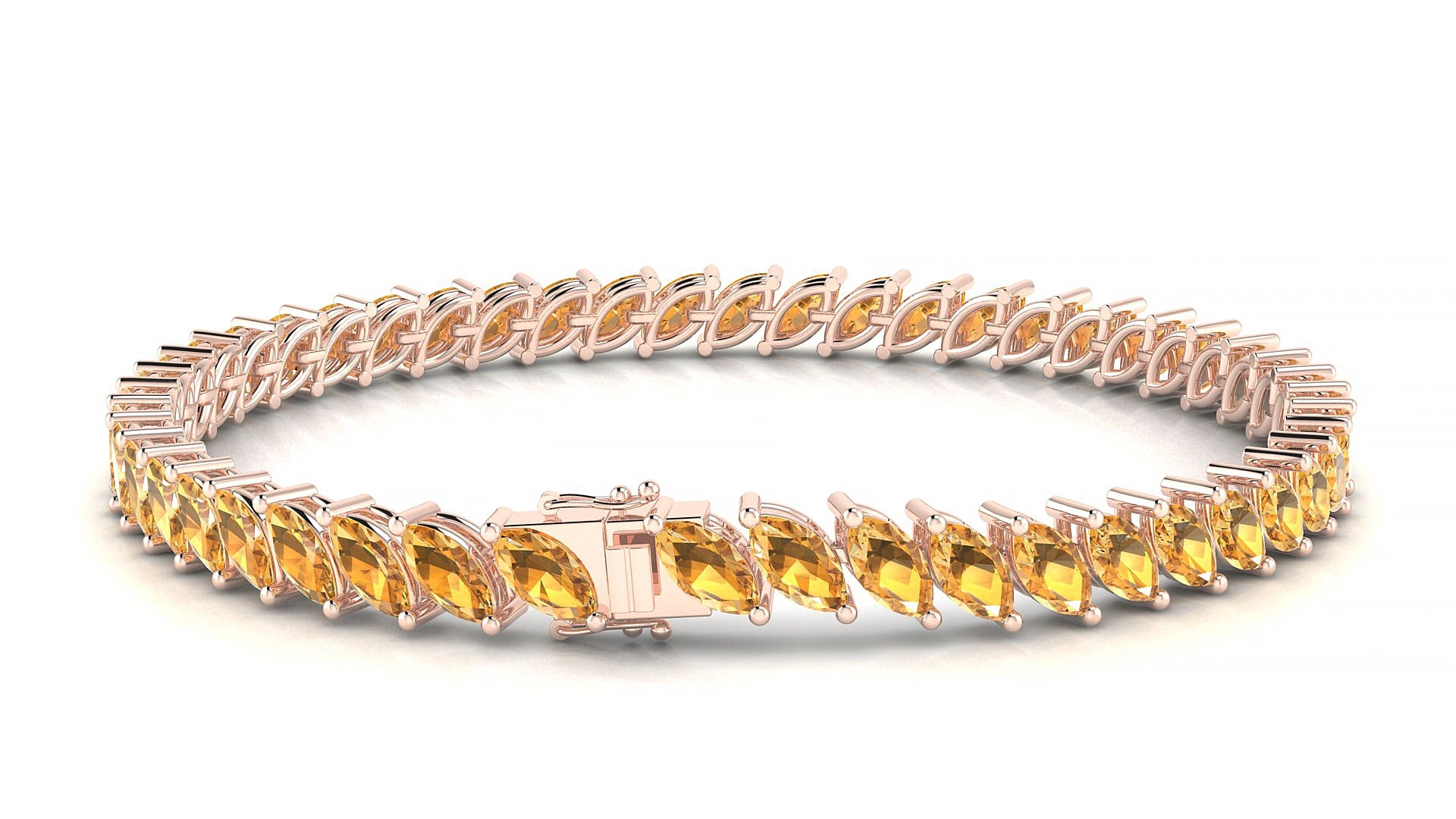 Venezia | 18k Rose Gold 6 x 3 mm Marquise Natural Citrine 19 cm Tennis Bracelet