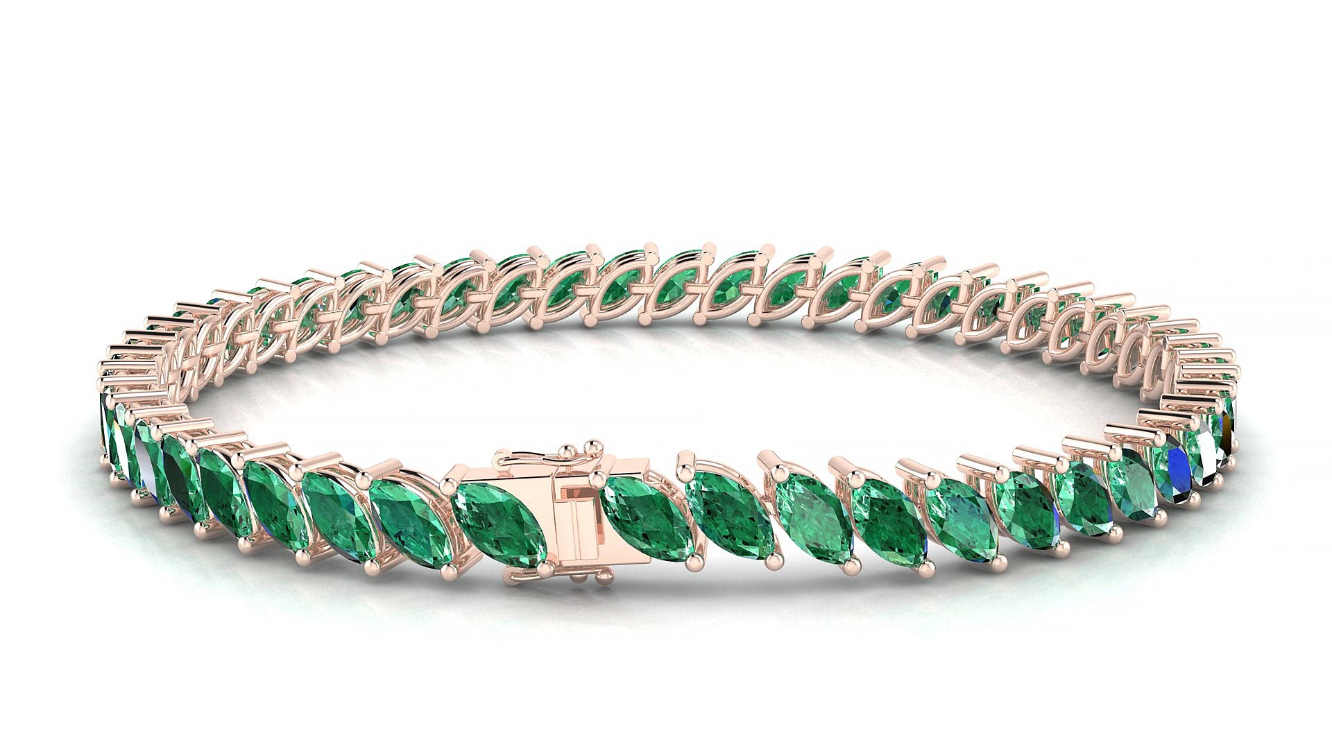 Venezia | 18k Rose Gold 6 x 3 mm Marquise Natural Emerald 15 cm Tennis Bracelet