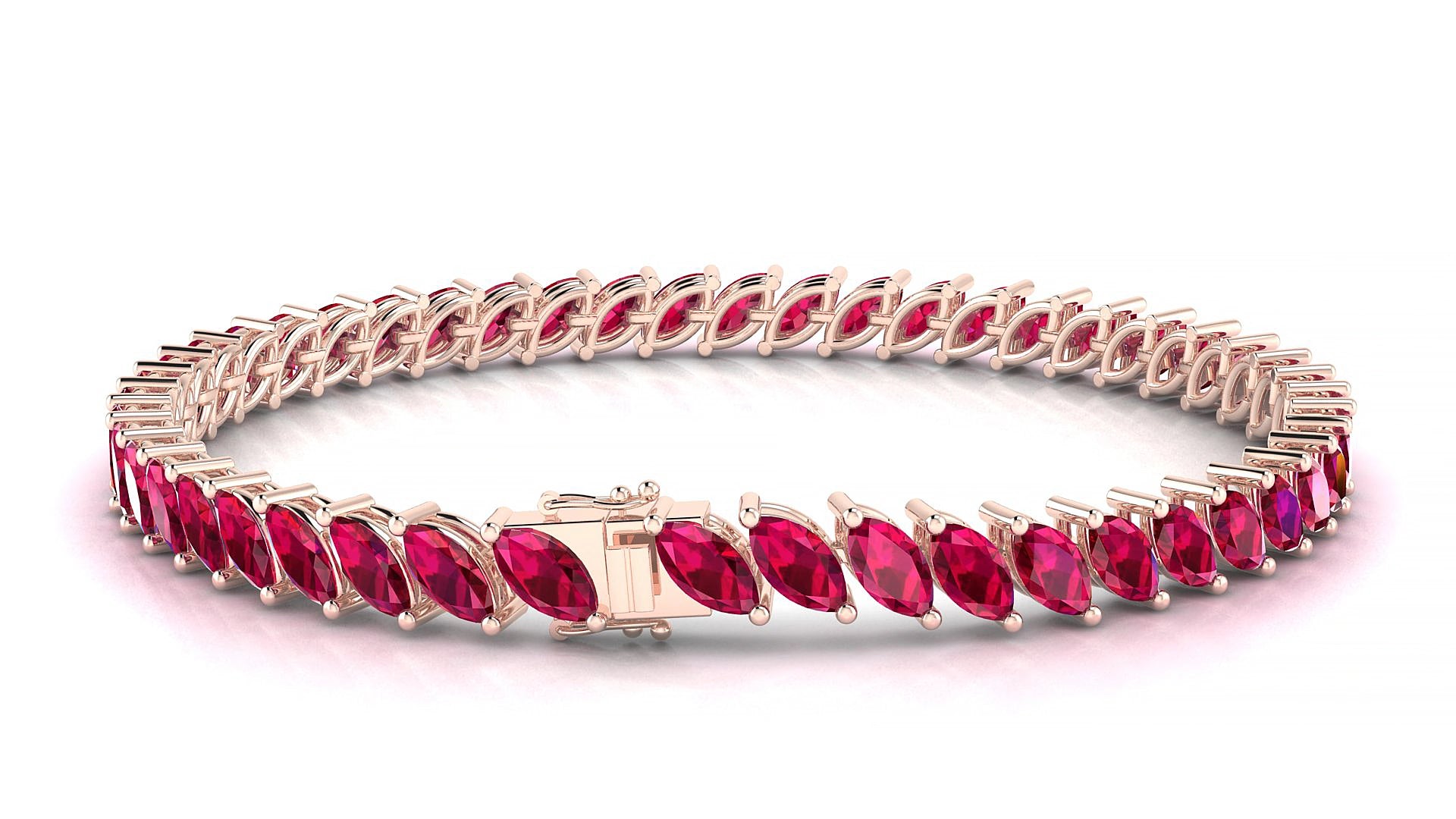 Venezia | 18k Rose Gold 6 x 3 mm Marquise Natural Ruby 15 cm Tennis Bracelet