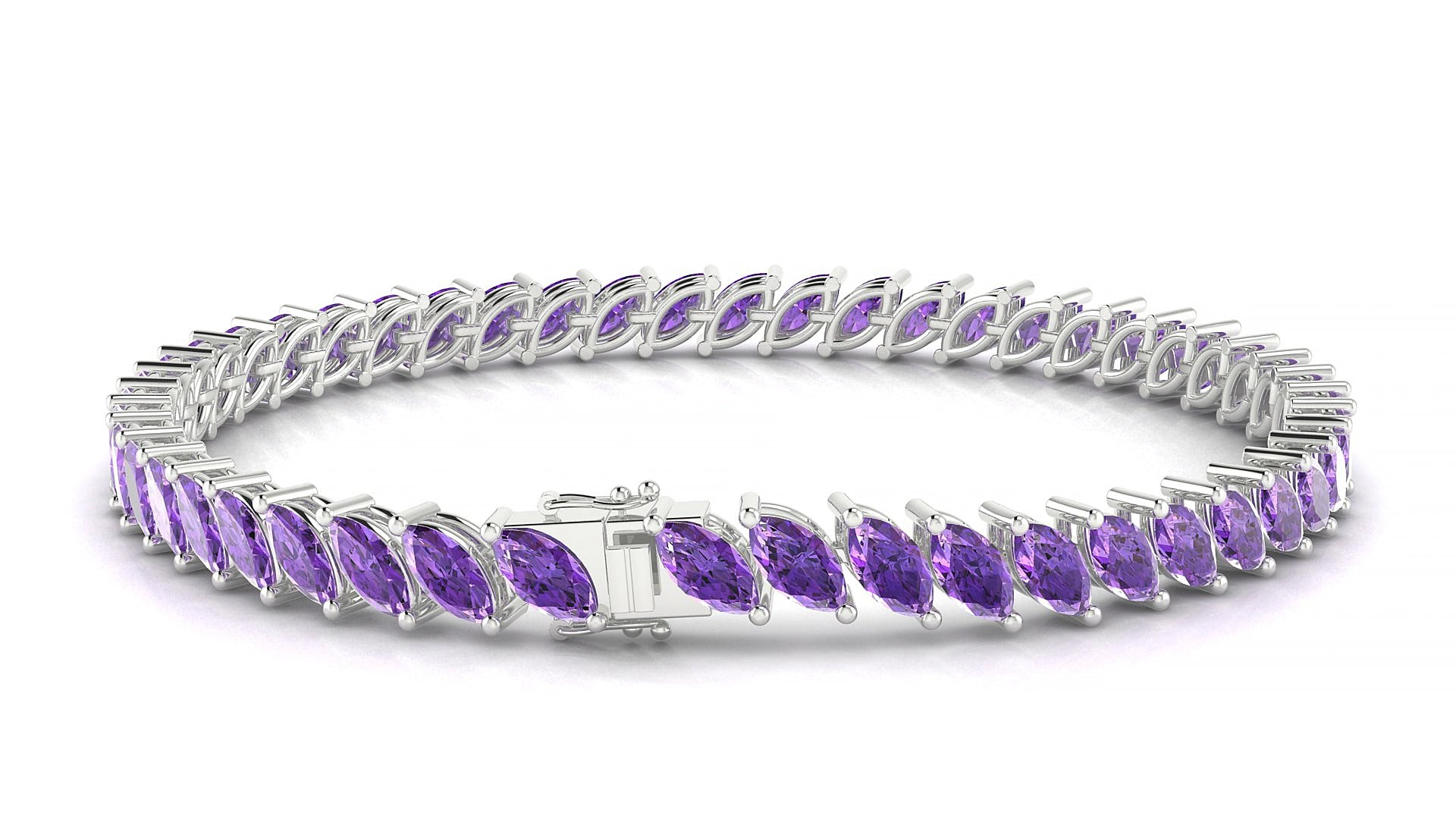 Venezia | 18k White Gold 6 x 3 mm Marquise Natural Amethyst 18 cm Tennis Bracelet